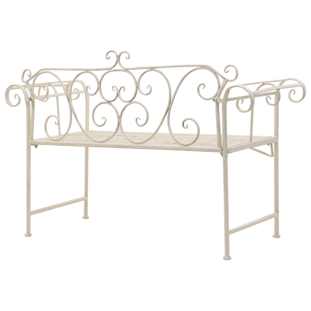 vidaXL Patio Bench - Metal Scrolling Garden Bench with Armrests, Antique White Outdoor Seating for Lawn, Garden, Patio, Porch, Park & Deck - Perfect for Relaxing, Entertaining & Outdoor Decor