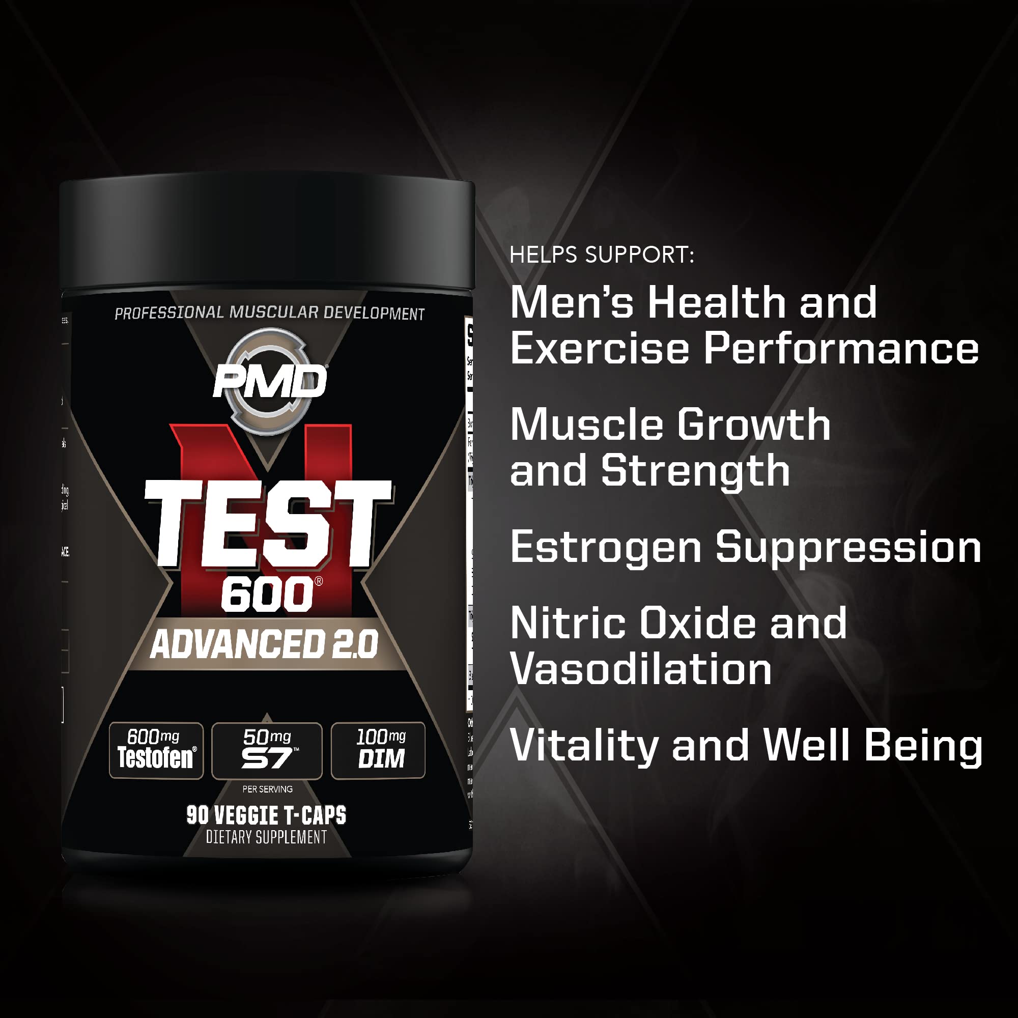PMD Sports N-Test 600 Advanced Nitric Oxide Booster for Men - Clinically Proven Testofen Formula for Lean Muscle Growth, Strength & Estrogen Control - 90 Vegan Capsules - Pre-Workout Supplement for Gym & Fitness Enthusiasts