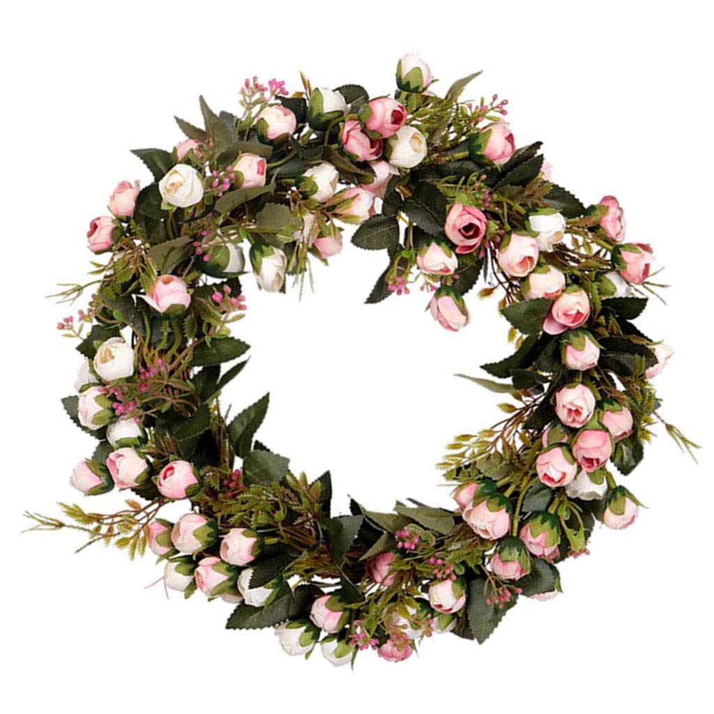 Yotijar 12'' Artificial Rose Garland Wreath - Durable & Reusable Door Decor for Year-Round Hanging | Perfect for Front Door, Wedding, Party & Home Decoration