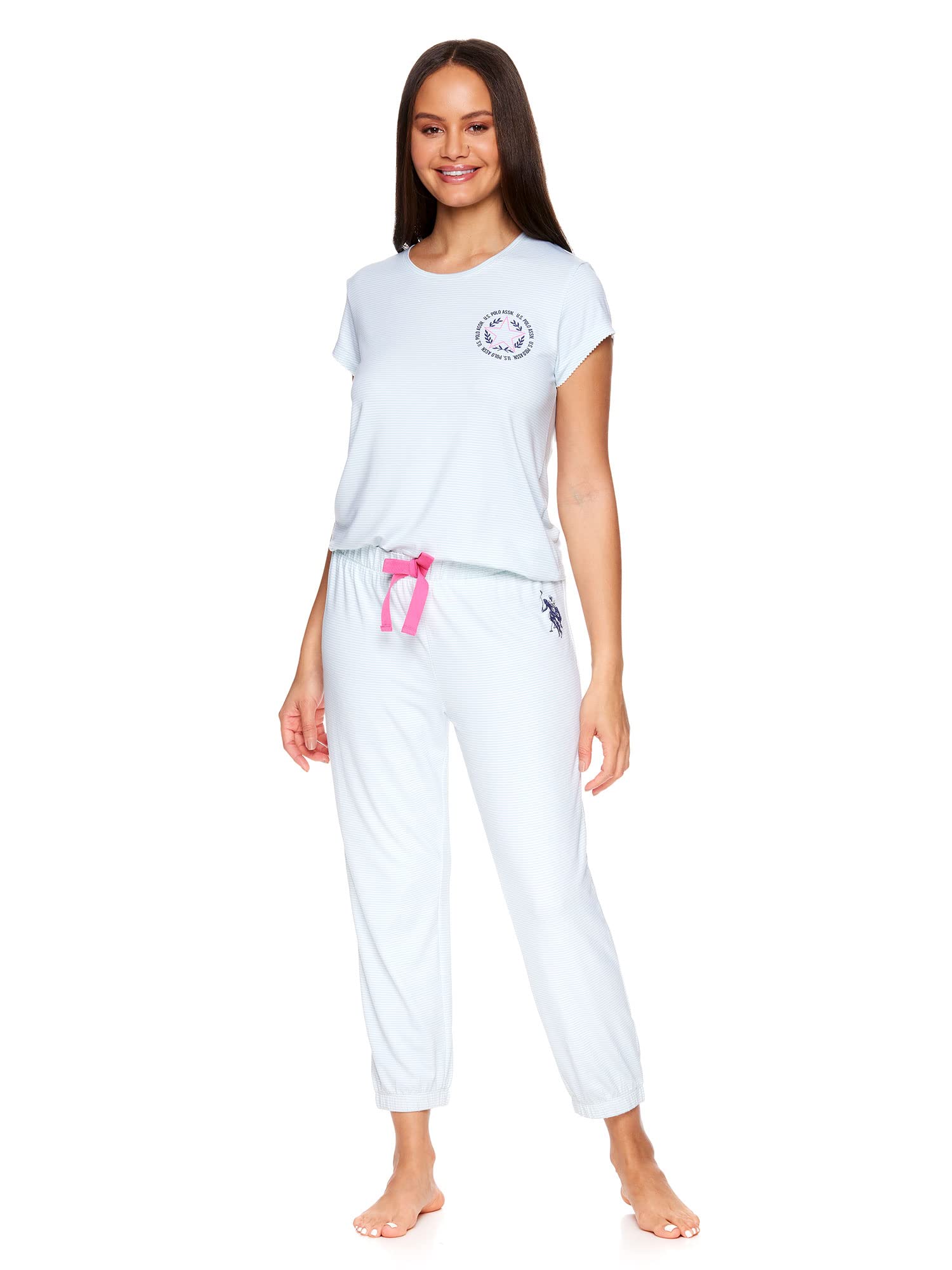 U.S. Polo Assn. Women's Pajama Sets - Soft Cotton Tee & Capri Pajama Pants Lounge Set for Women | Comfortable Sleepwear & Loungewear for Relaxing at Home
