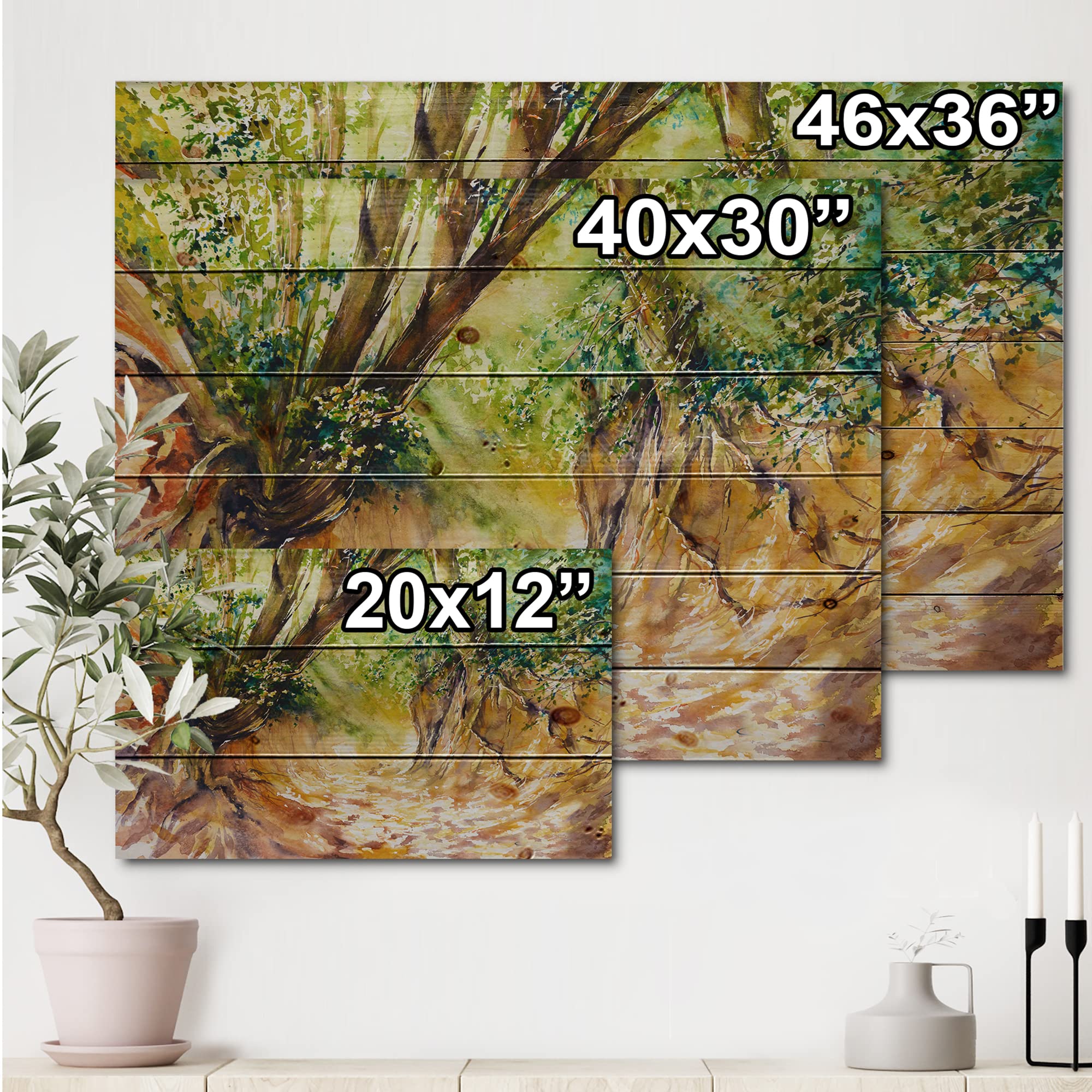 DesignQ Little Forest Road Traditional Wood Wall Decor - Green Wood Wall Art, Large Landscape Wood Panels Printed on Natural Pine - Perfect for Living Room, Bedroom & Office Decor