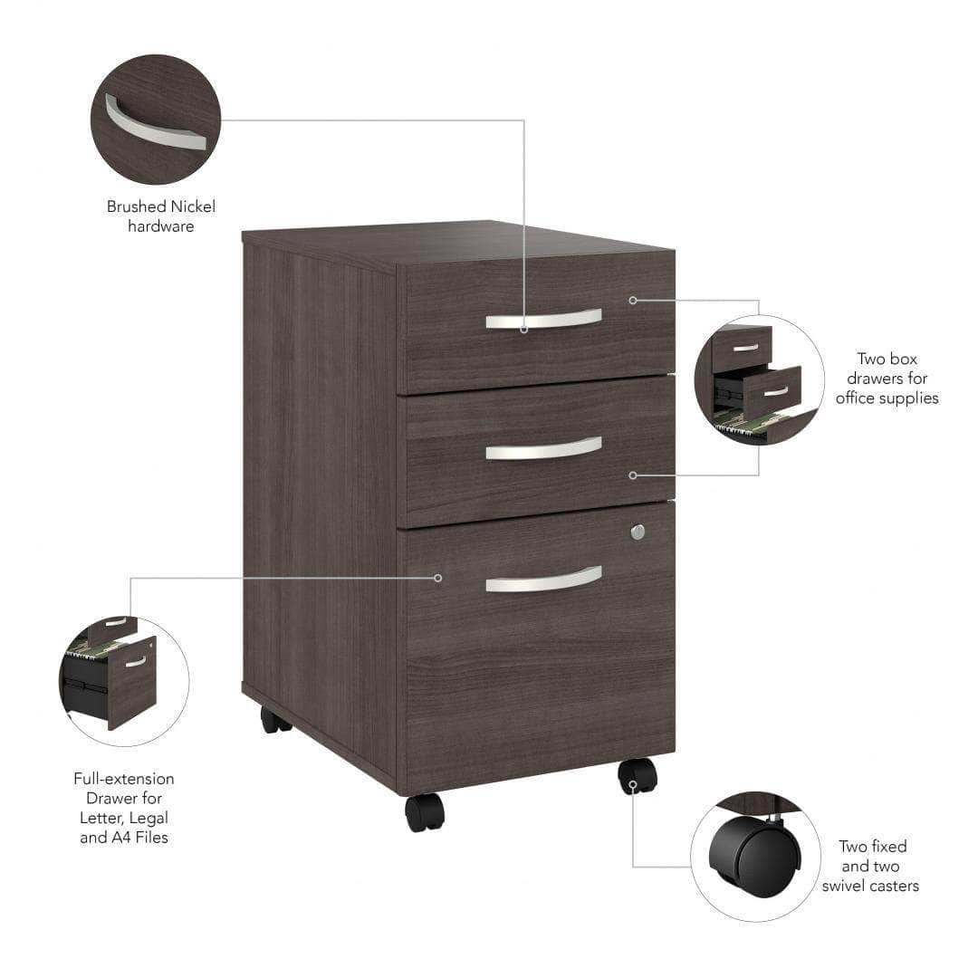 Zaniah 3-Drawer Mobile File Cabinet with Locking Wheels - Black, White, Gray (3 Colors) - Perfect for Office, Home, or School Organization and Document Storage