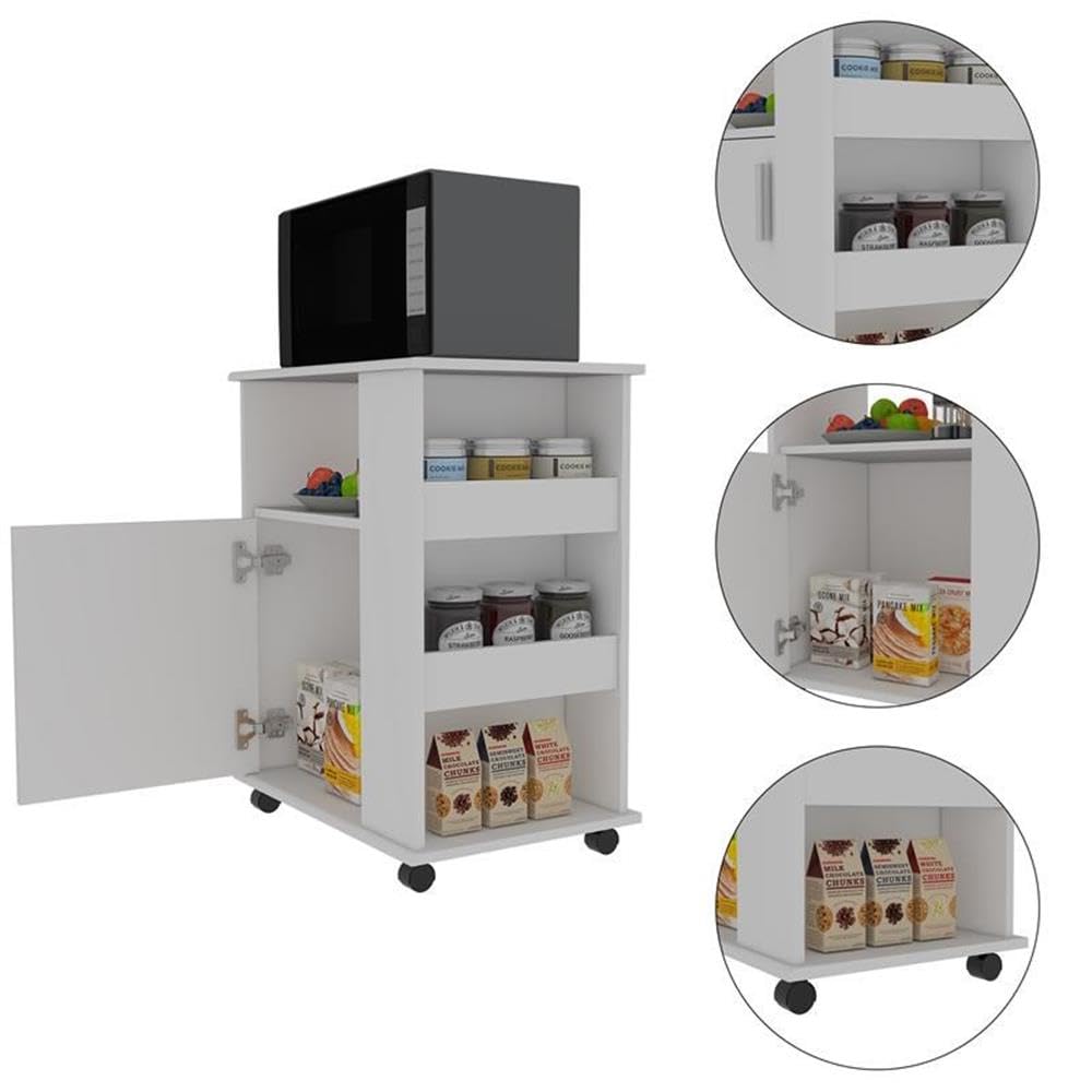 Tuhome White 5-Shelf Kitchen Pantry Cart with 1 Door & Caster Wheels, 28.97