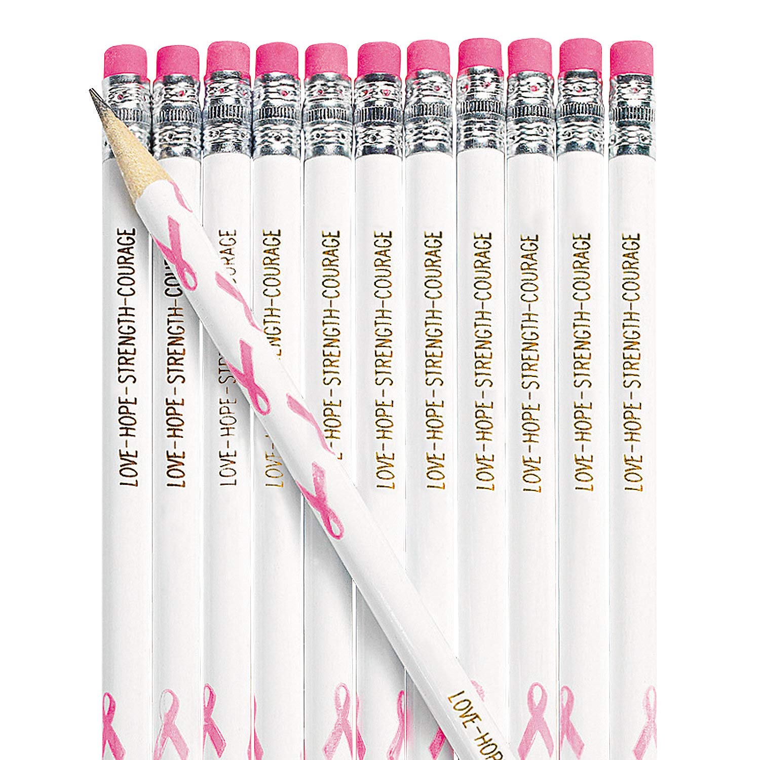 72-Piece Bulk Personalized Pink Ribbon Awareness Pencils for Breast Cancer Support - Fun Express Stationery Set for Fundraisers, Schools & Office Use