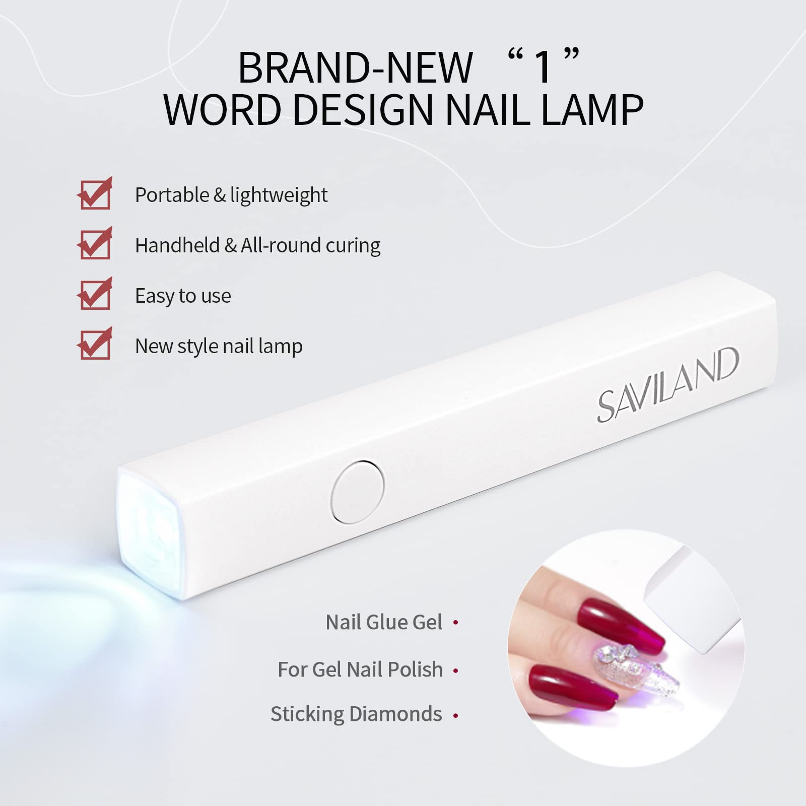 SAVILAND UV LED Nail Lamp - Portable Handheld Gel Nail Dryer for Fast Curing, Mini USB Nail Polish Light for Home DIY Manicure & Professional Nail Art | Perfect for Gel Polish, Acrylic Nails & Nail Glue Curing