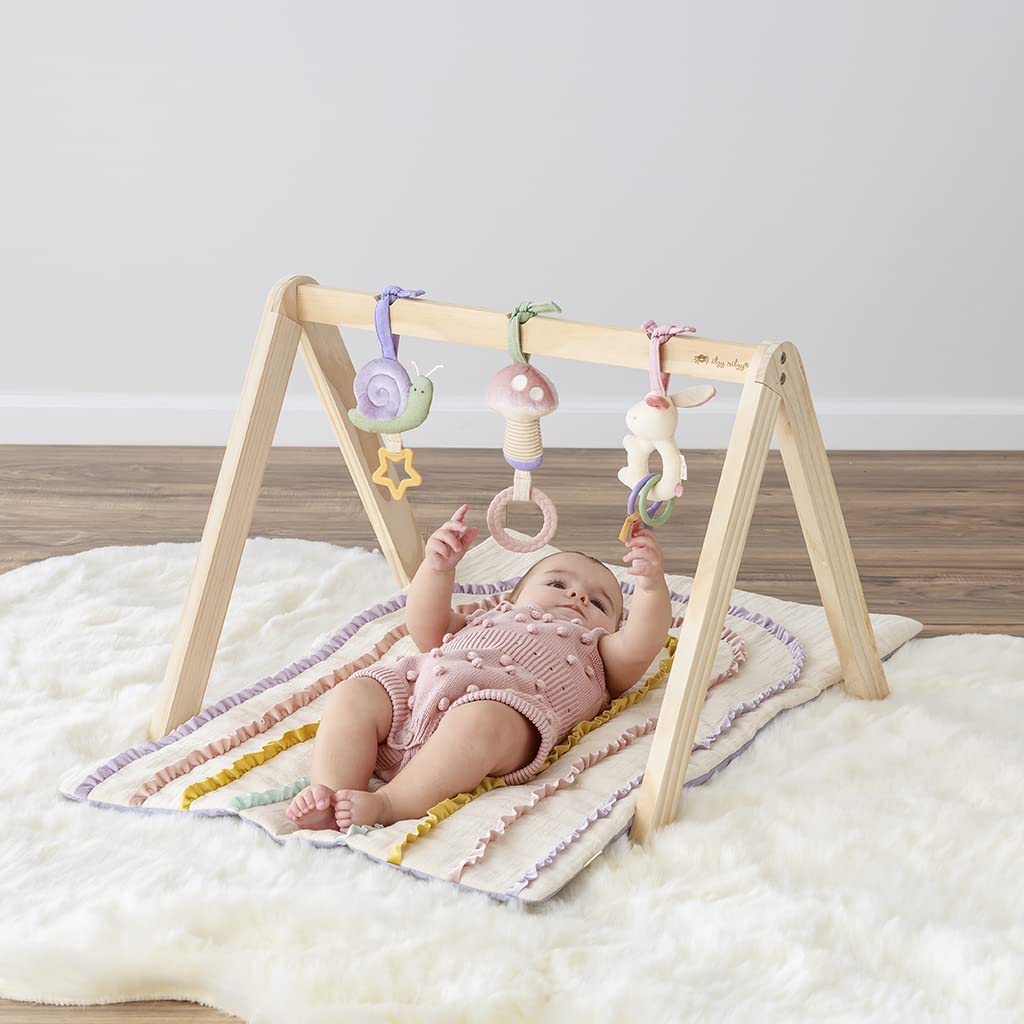 ITZY RITZY Wooden Baby Activity Gym with Quilted Play Mat & 3 Removable Toys - Pastel Rainbow Montessori Play Gym for Newborns & Infants - Perfect for Tummy Time, Sensory Play & Early Development