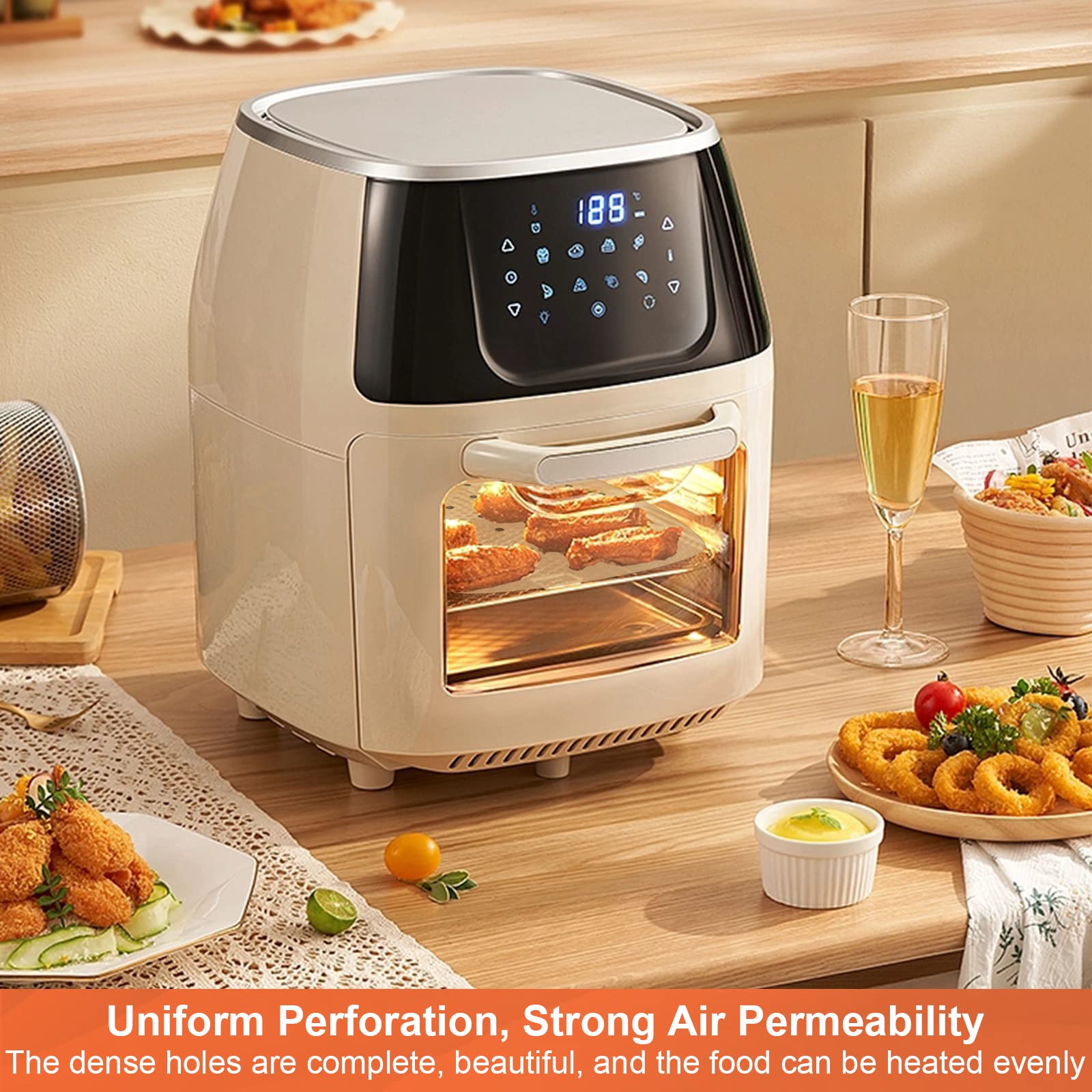 Numola 100 Pcs 9 Inch Square Air Fryer Liners - Disposable Perforated Parchment Paper Sheets for Baking, Non-Stick Steamer Liner for Oven, Microwave & Steaming Basket - Perfect for Healthy Cooking & Meal Prep