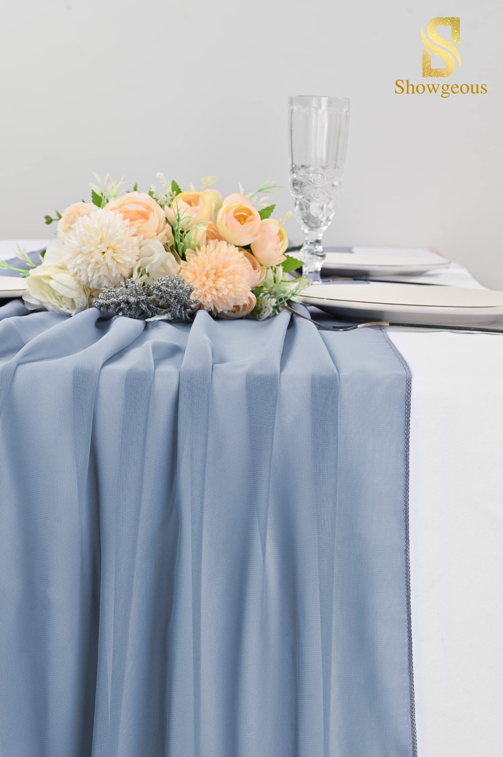 12 Pcs 10Ft Chiffon Table Runner, 28x120 Inches Dusty Blue Romantic Sheer Gauze Table Runners for Wedding, Bridal Shower, Baby Shower, Birthday Party, Cake Table Decor - Elegant & Lightweight for Indoor & Outdoor Events