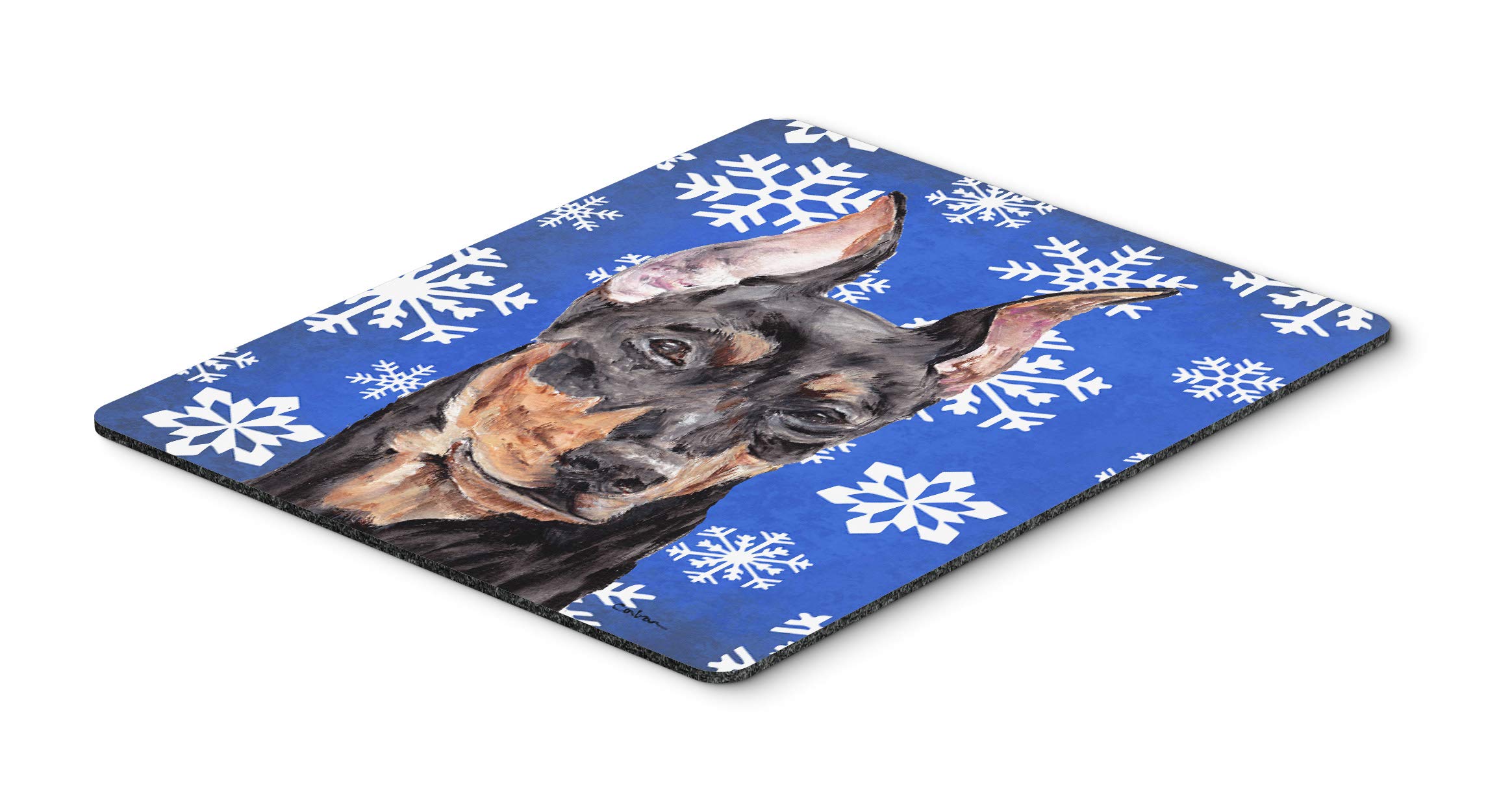 German Pinscher Winter Snowflakes Mouse Pad & Hot Pad Trivet - Large Washable Non-Slip Desk Mat for Home Office, Gaming, Computer & Laptop Use - Perfect for Work, Study & Decor