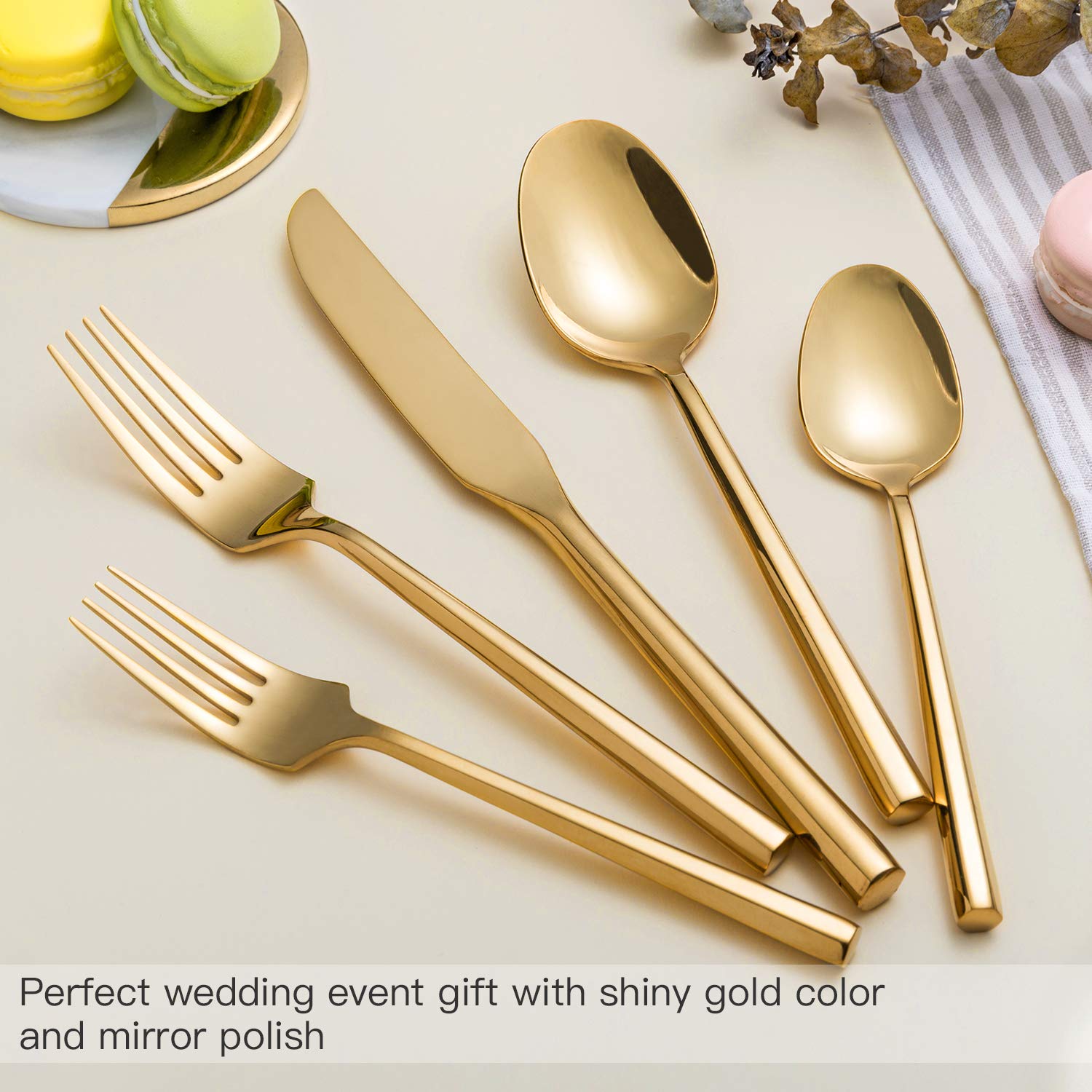 Premium 40-Piece Stainless Steel Flatware Set - Gold & Silver Silverware with Hexagon Handle for 8 People - Elegant Dinnerware for Home, Kitchen, Restaurant & Daily Use