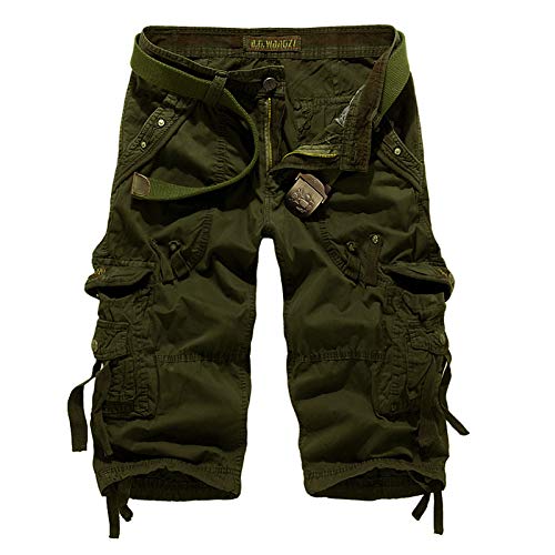 USTZFTBCL Men's Cargo Shorts - Breathable Workout & Military Tactical Shorts with Multiple Pockets, Casual Calf-Length Pants for Gym, Hiking & Outdoor Activities