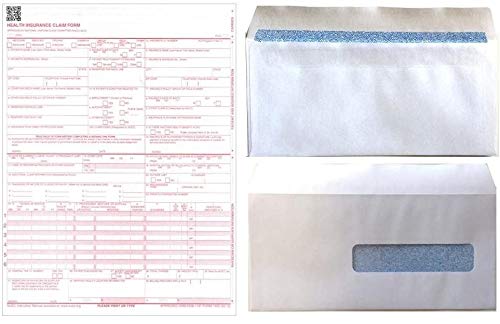 New CMS 1500 HCFA Insurance Claim Forms with Self-Seal No. 10-1/2 Tinted Window Envelopes - 50 Forms & Envelopes Set for Medical Billing and Healthcare Claims Processing