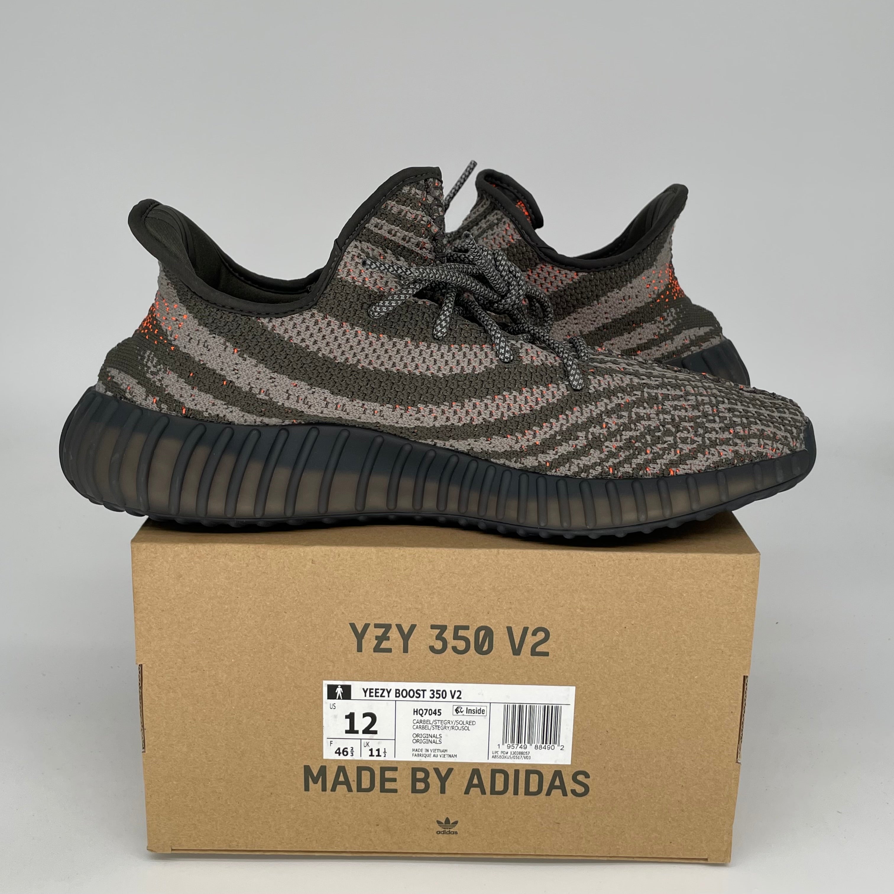 Adidas Yeezy Boost 350 V2 Carbon Beluga Men's Running Shoes - Size 12 (HQ7045) | Comfortable Sneakers for Gym, Jogging & Casual Wear