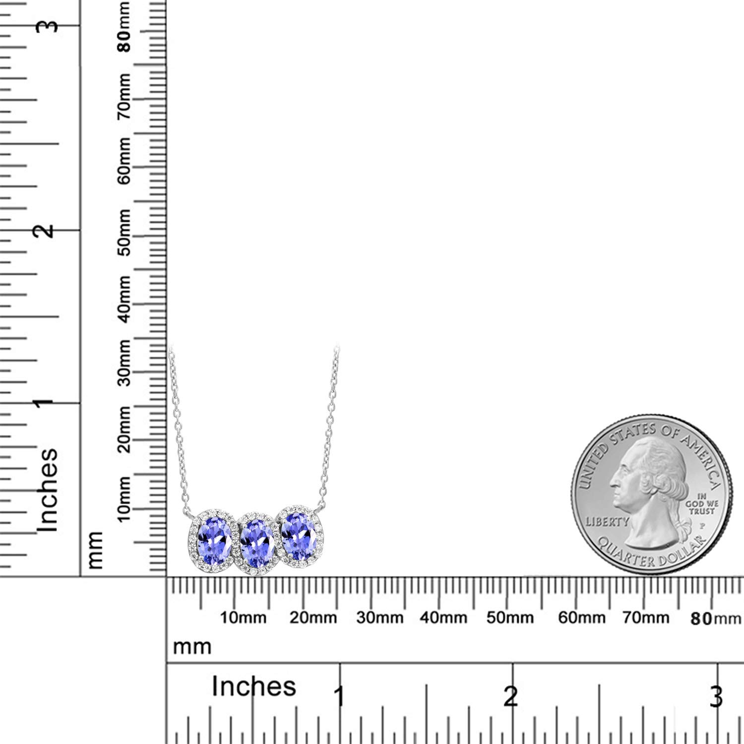 Gem Stone King 925 Sterling Silver Birthstone Necklace for Women | 3 Stone Oval Pendant (7x5mm) with 18