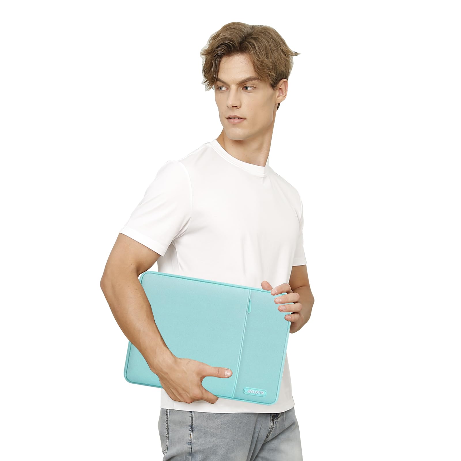 MOSISO 16 Inch Laptop Sleeve Case - Compatible with MacBook Pro 16 (M1/M2/M3/M4), HP, Acer, Dell, Lenovo, ASUS 15-15.6 Inch Notebooks - Polyester Vertical Protective Bag with Pocket (Mint Blue) - Perfect for Work, School & Travel