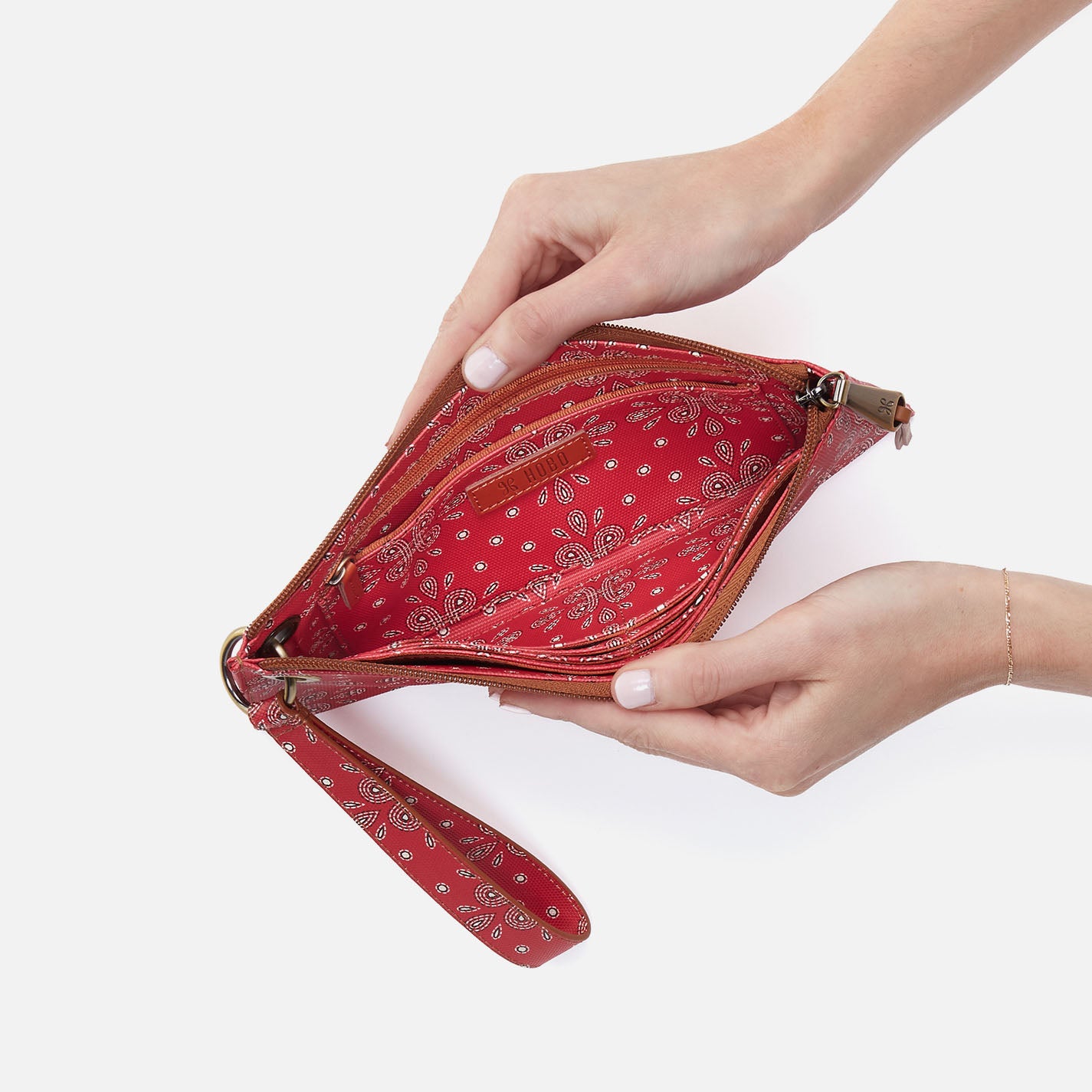 Vida Wristlet Handbag in Coated Canvas - Red Journey Bandana Print Crossbody Purse for Women, Fashionable and Durable for Daily Use, Travel, and Shopping