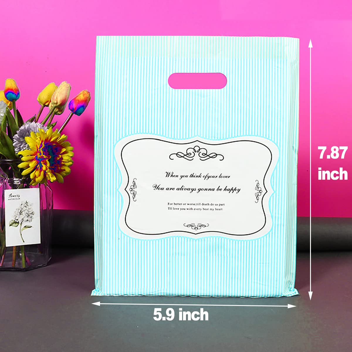 50 Pack Blue Thank You Bags with Die-Cut Handles 5.9