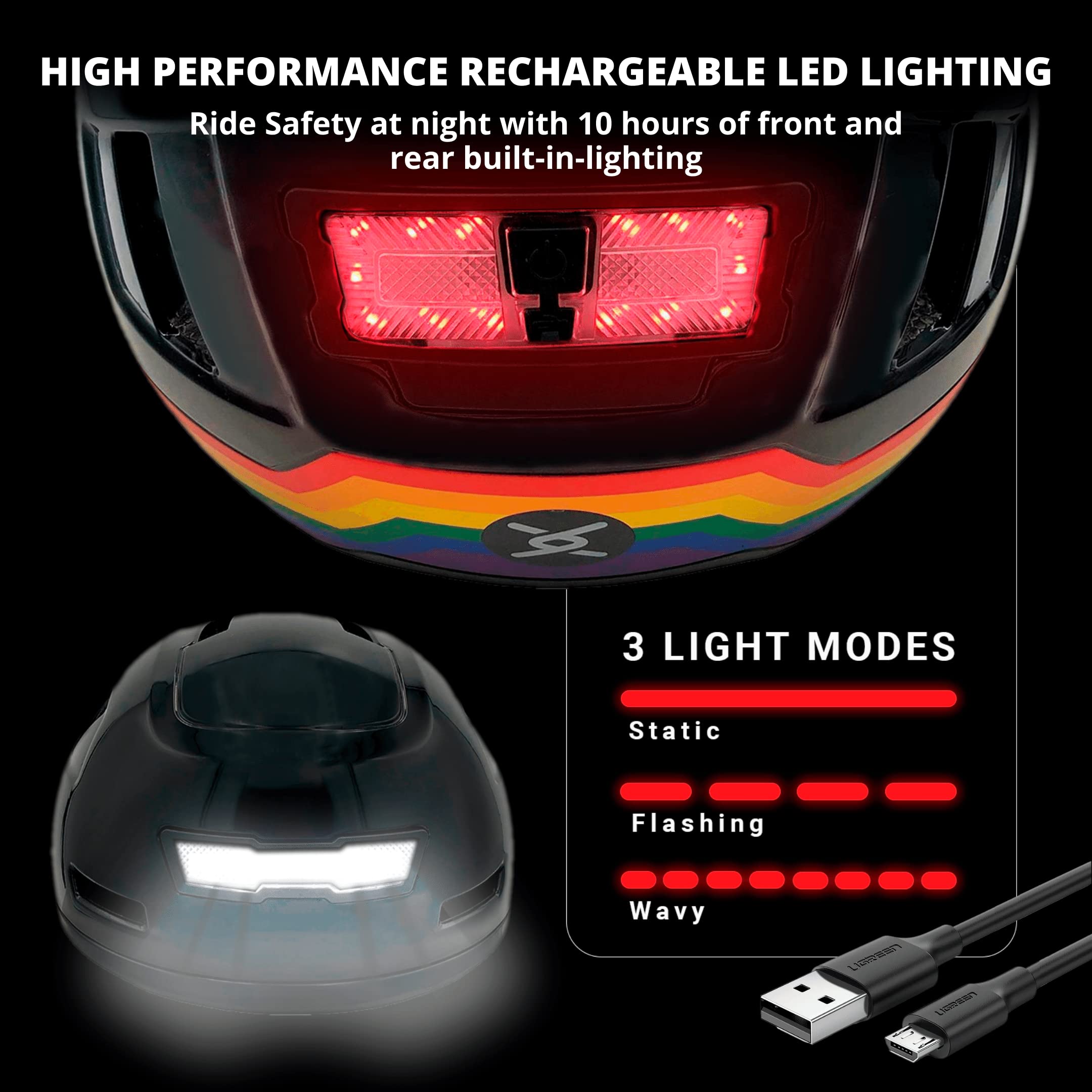 LED Bike Helmet for Adults - CPSC & NTA-8776 Certified Urban Cycling Helmet for Men & Women - Safety Gear for E-Bikes, Scooters, Onewheel, Commuting & Mountain Biking - Perfect for Night Riding & Outdoor Adventures