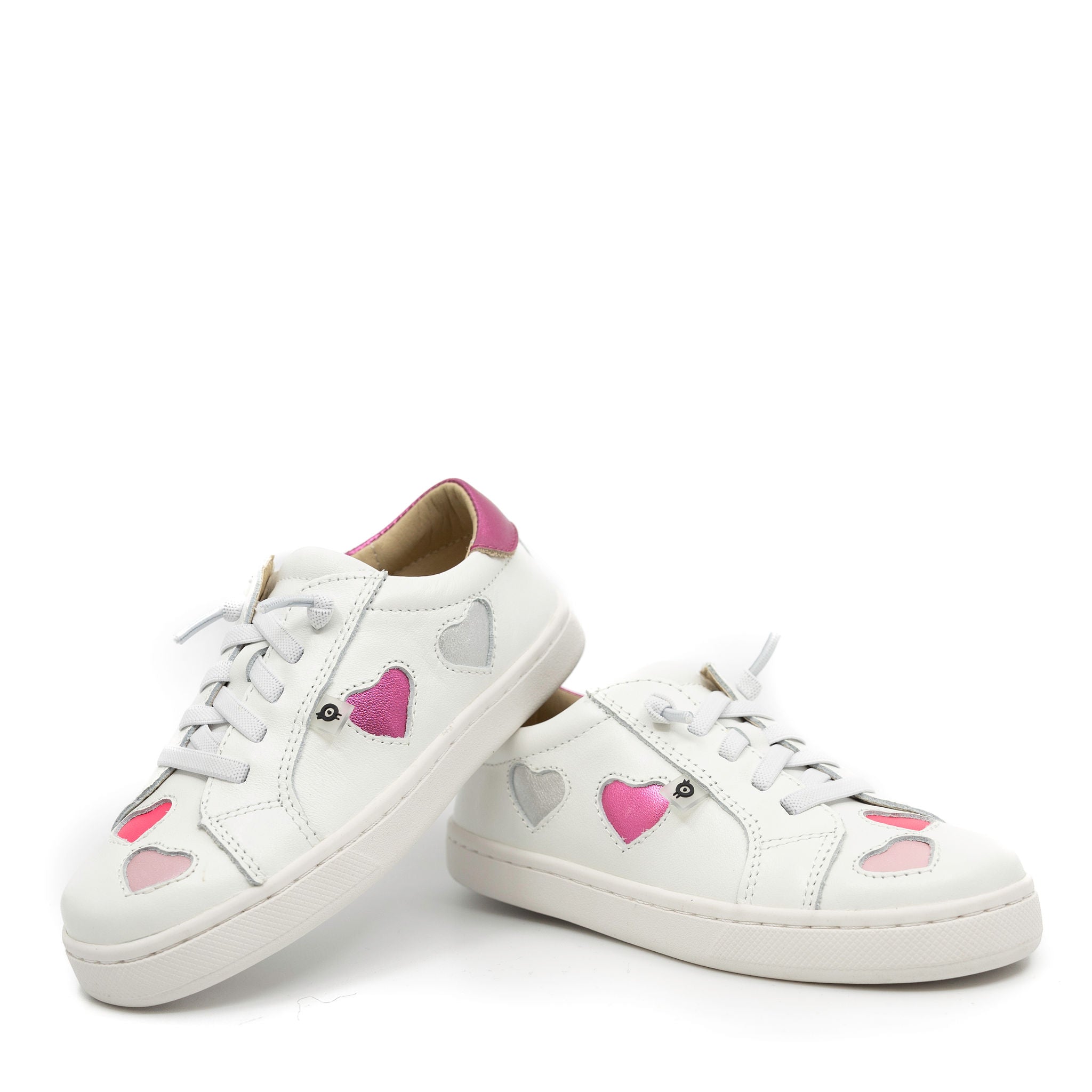 Old Soles White and Pink Heart Sneakers for Girls - Cute Casual Shoes for School, Play & Everyday Wear | Comfortable Lightweight Walking Shoes for Kids
