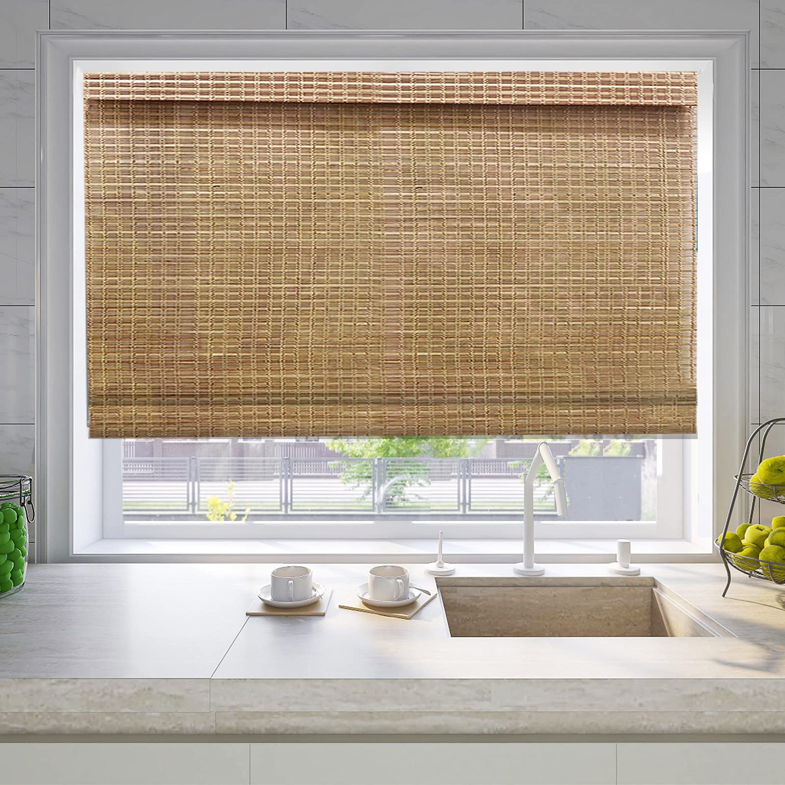 Letau Cordless Bamboo Roman Shades - Light Filtering Wood Window Blinds for Home, Kitchen & Office | Eco-Friendly & Easy to Install | Perfect for Privacy & Natural Light Control in Living Rooms, Bedrooms & Workspaces