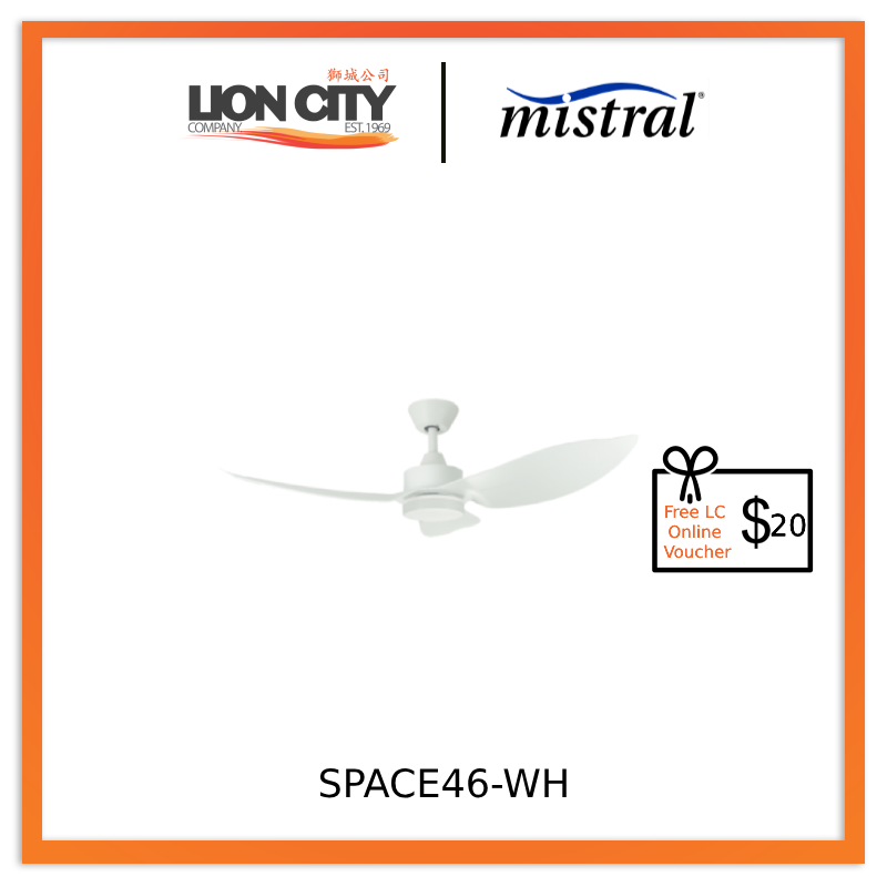 D'FAN SPACE46 46-Inch White/Wood Ceiling Fan with Light - Modern Indoor/Outdoor Fan for Living Room, Bedroom, Patio - Easy Installation (Professional Installation Available)