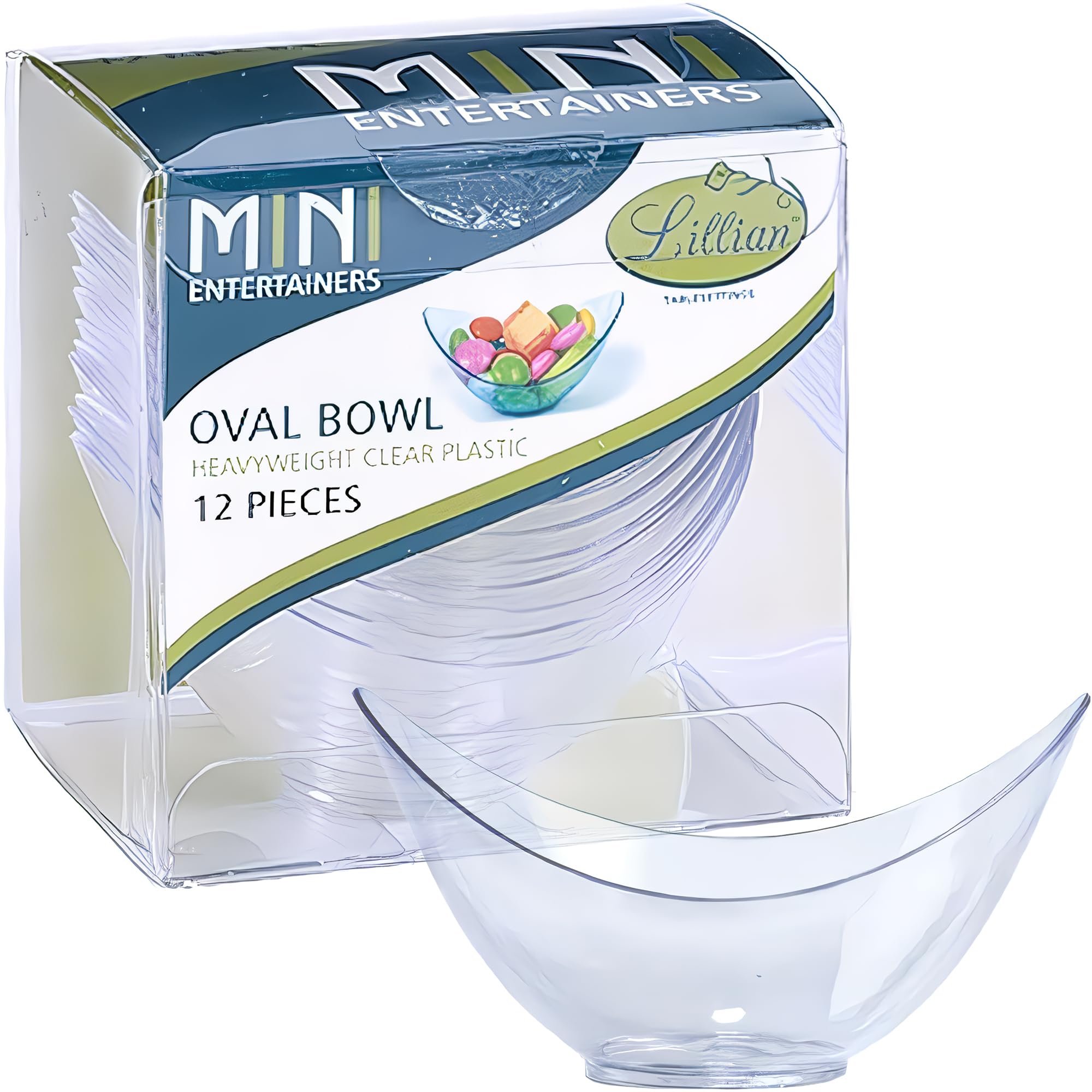 Lillian 12-Pack Clear Mini Plastic Oval Bowls for Snacks, Salads, Desserts | Perfect for Parties, Picnics & Meal Prep | BPA-Free Disposable Serving Bowls