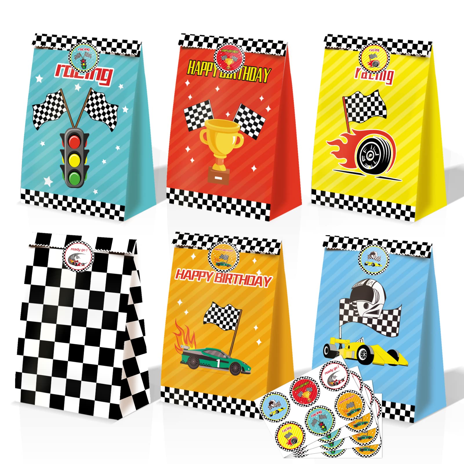 24 Pcs Race Car Party Supplies - Boys Race Car Gift Bags, Cars Theme Birthday Decorations, Racing Party Favors for Kids, Perfect for Race Car Birthday Parties and School Events
