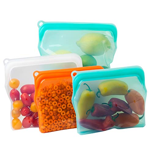 Eco-Friendly Reusable Silicone Food Storage Bags - 6 Pack Freezer Safe Bags (1/2 Gal, Large & Medium) with Bonus Cotton Mesh Bags - Perfect for Meal Prep, Freezing, Sous Vide & On-the-Go Snacks