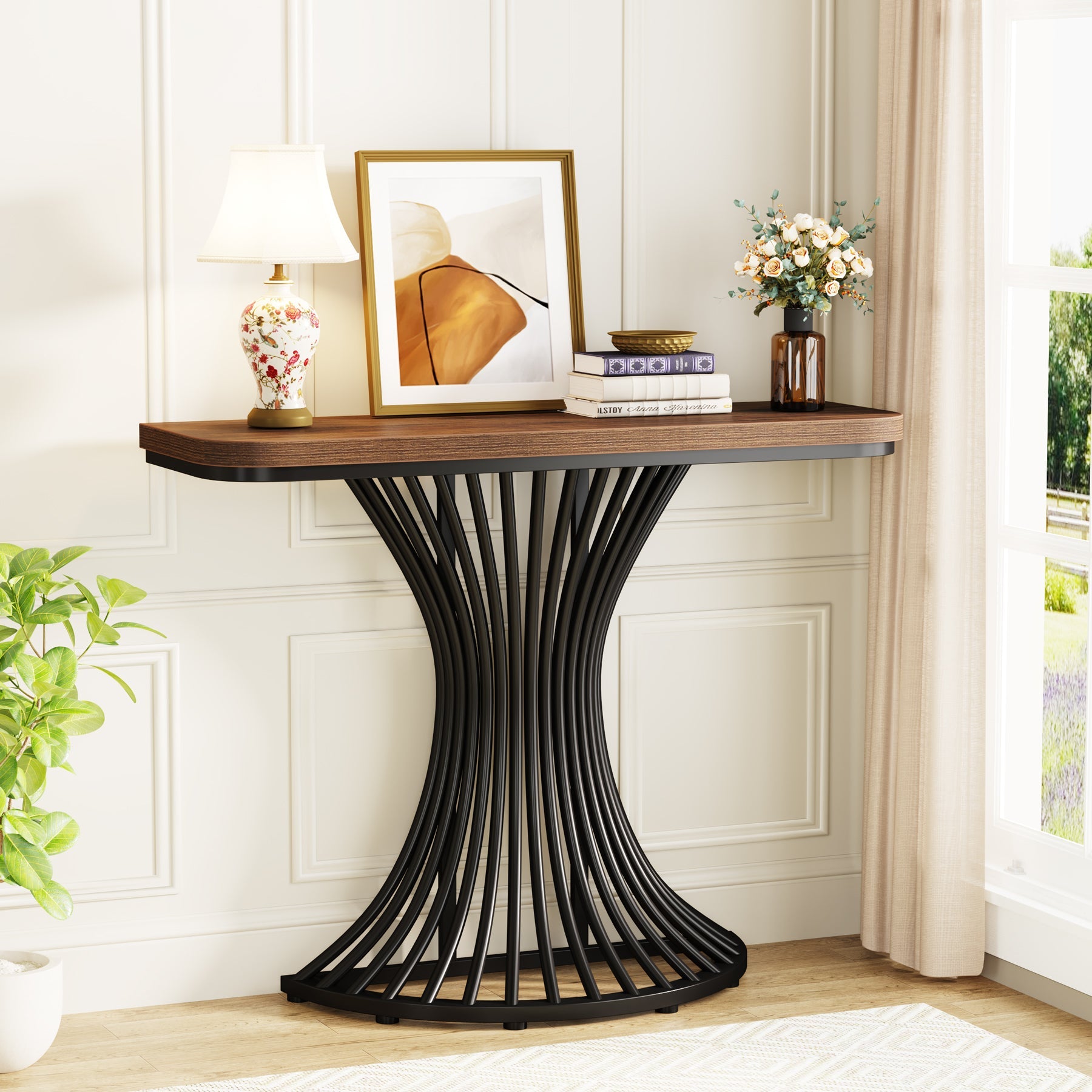 39 Inch Modern Console Table with Geometric Metal Base - Entryway Sofa Table for Hallway, Living Room & Bedroom Decor