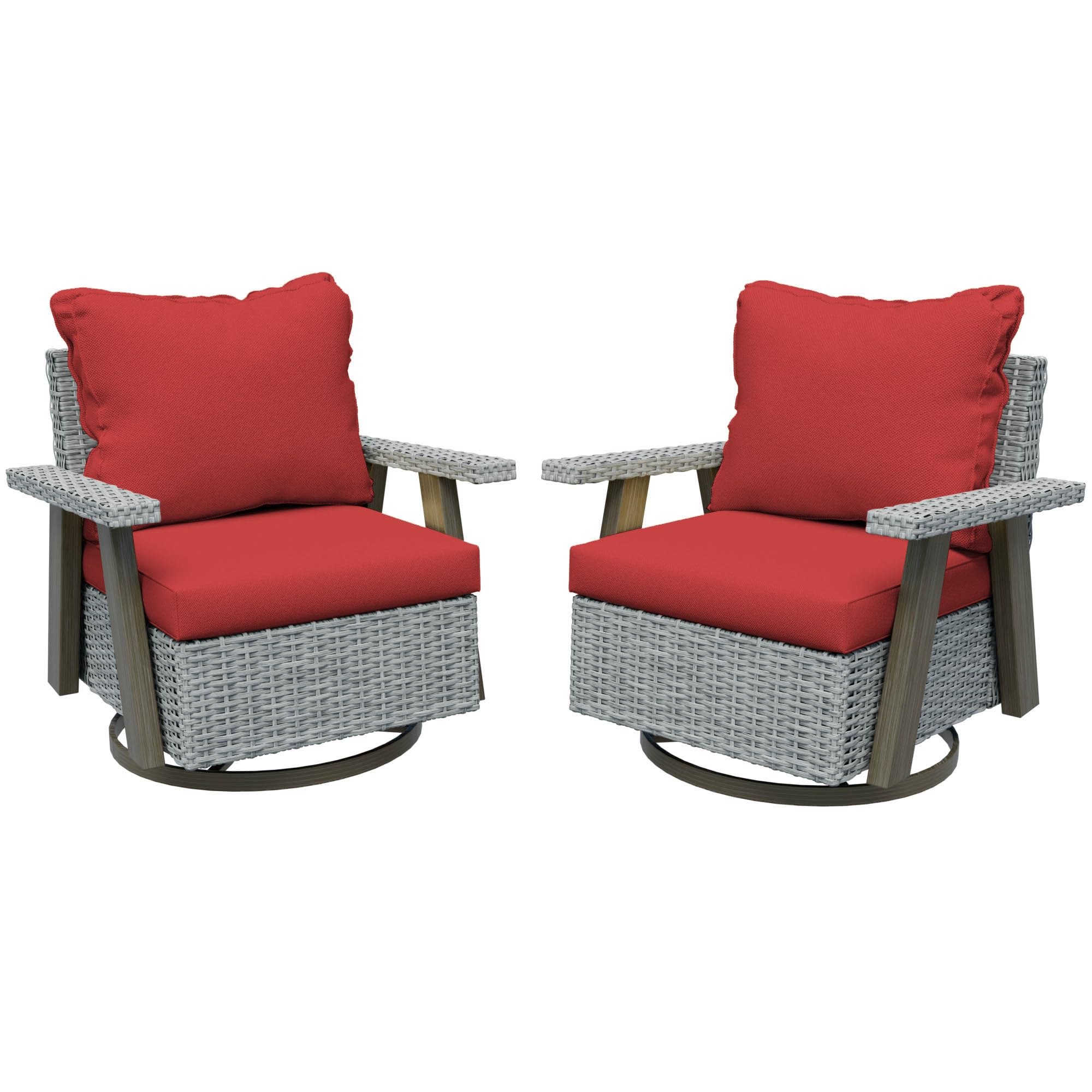 2-Piece Outdoor Swivel Rocking Chair Set - Rattan Wicker Patio Furniture with Cushion for Porch, Deck, Balcony & Garden (Red) | Perfect for Relaxing, Entertaining & Outdoor Conversations