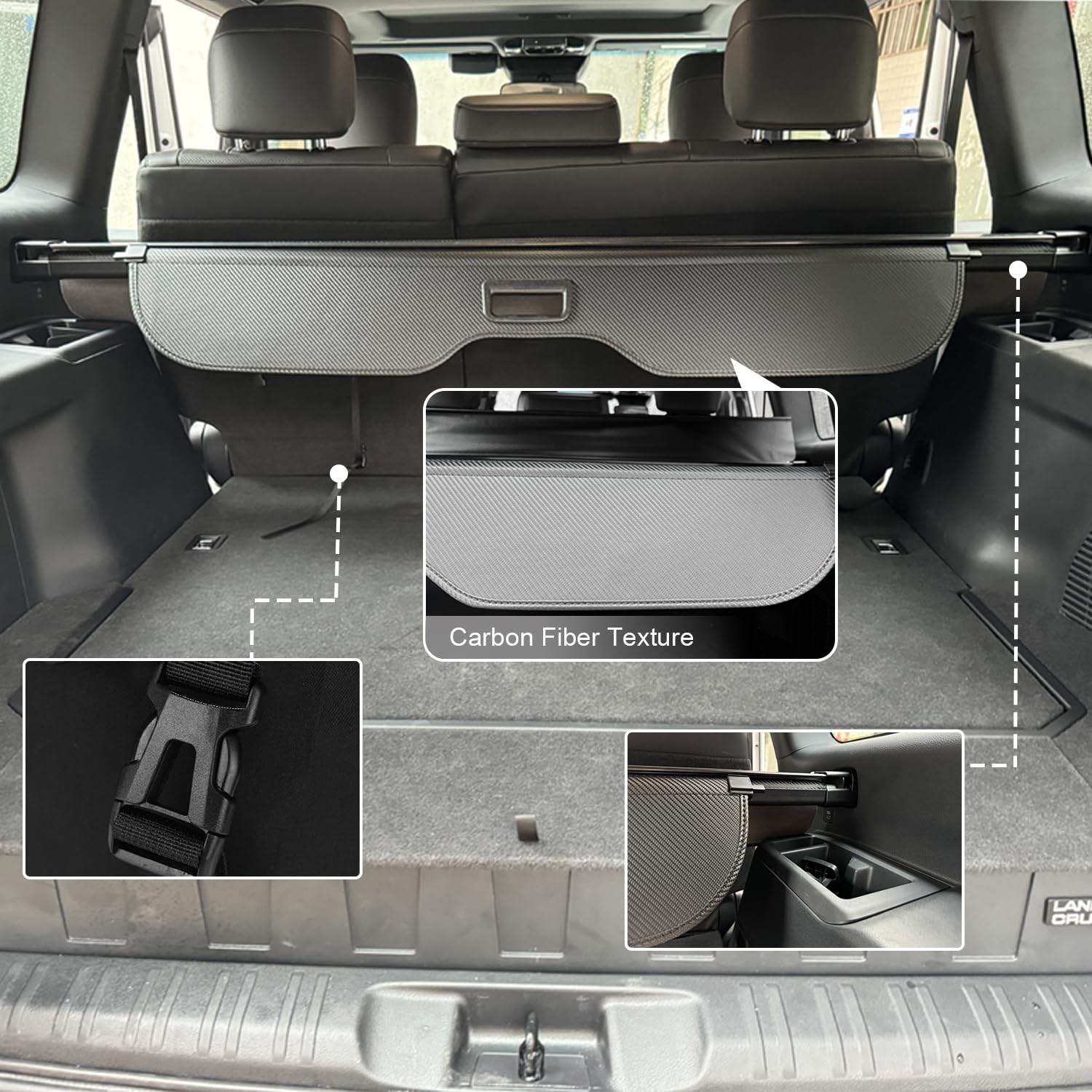 2024 Toyota Land Cruiser 250 1958 Prado LC250 Retractable Trunk Security Cover - Carbon Fiber Rear Cargo Shade (Double Curtain) for Privacy & UV Protection - Perfect for Road Trips, Camping & Outdoor Adventures
