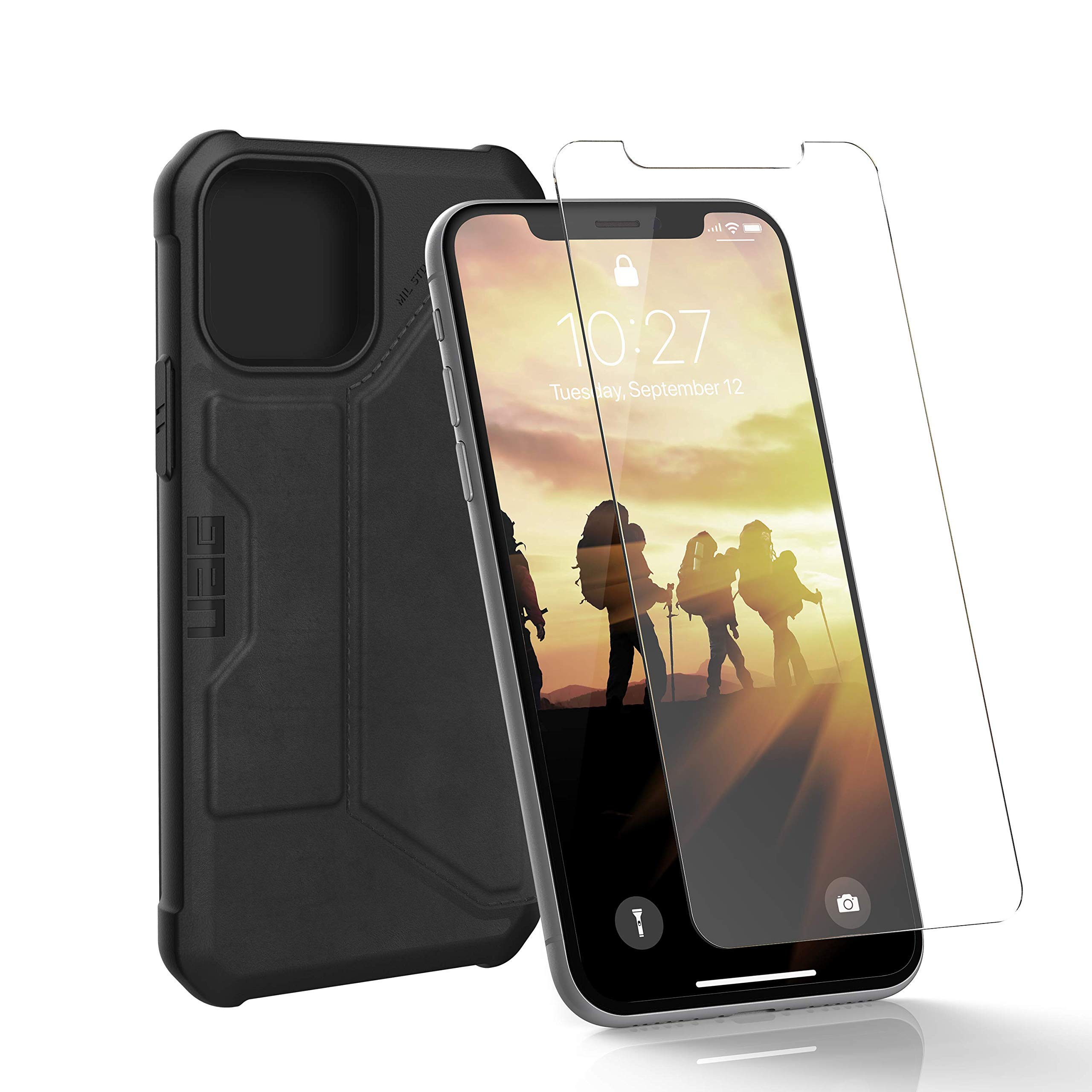 URBAN ARMOR GEAR UAG iPhone 12 Pro Max (6.7-inch) Rugged Case with Metropolis LTHR ARMR Design & Tempered Glass Screen Protector - Black | Shockproof Protection for Outdoor, Work & Daily Use