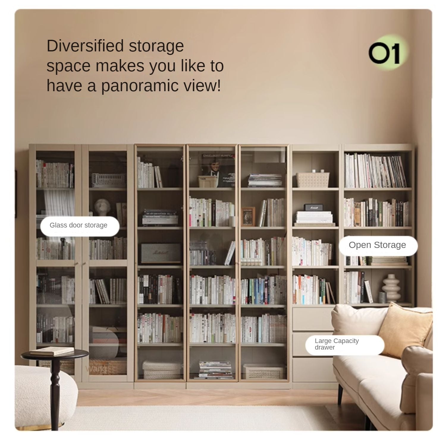 Premium Poplar Solid Wood Bookcase - Light Luxury Style for Home Office, Living Room & Library | Modern Wooden Bookshelf Organizer