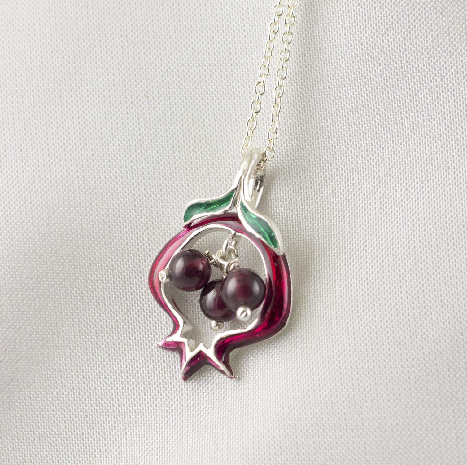 925 Sterling Silver Pomegranate Drop Earrings with Garnet Beads - Elegant Dangling Judaica Jewelry for Women, Perfect for Bat Mitzvah, Hanukkah & Special Occasions