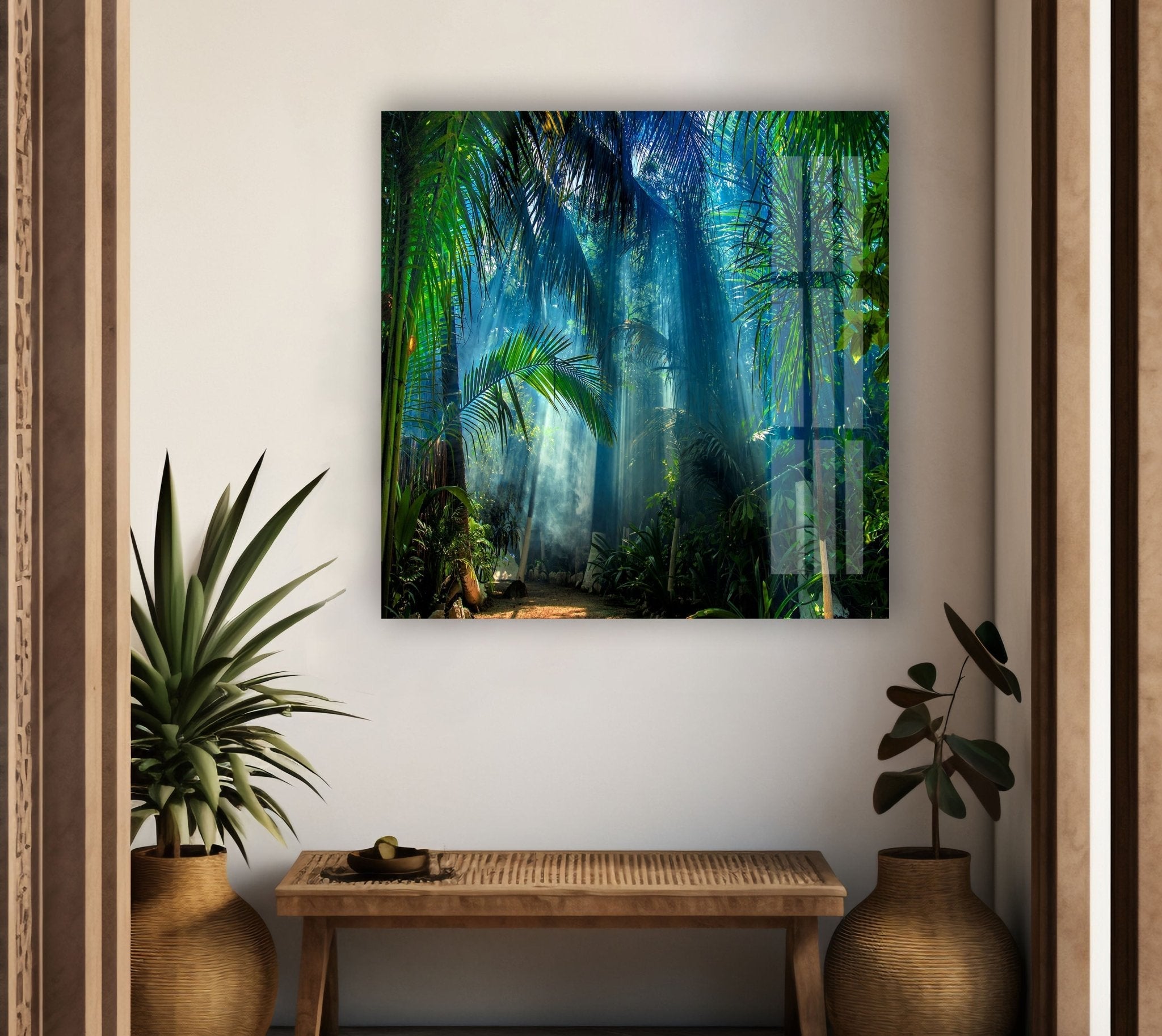 Amazon Rainforest Glass Wall Art - Handmade Nature Inspired Decor for Living Room, Bedroom & Office - Stunning Tropical Forest Scenery for Home & Office Decor