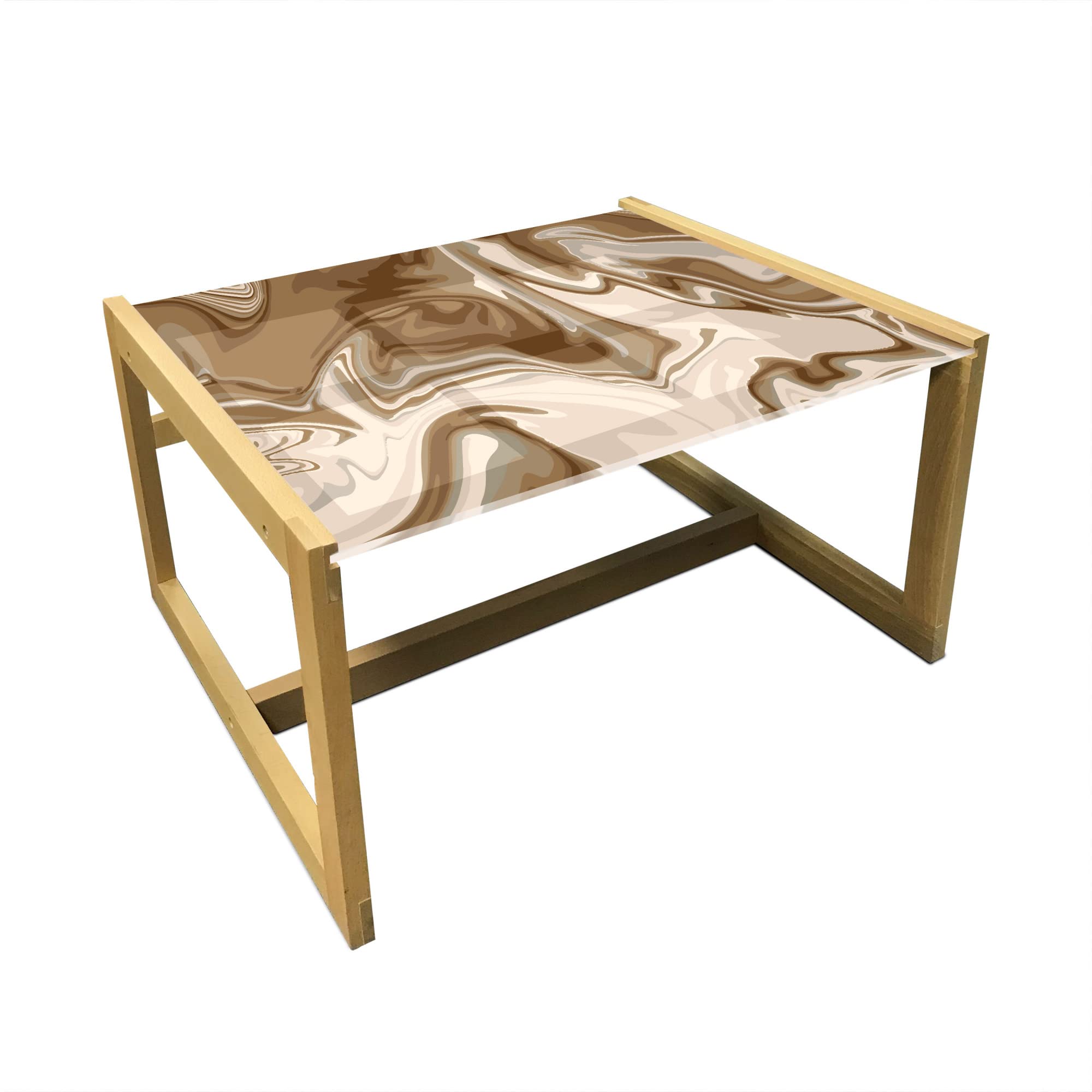 Ambesonne Marble Coffee Table - Abstract Earth Tone Digital Art Print Acrylic Glass Top with Wooden Frame - Modern Office & Dorm Decor in Pale Tan Caramel Brown | Perfect for Living Rooms, Studios & Workspaces