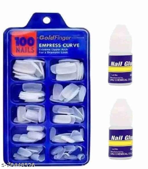 ZemGlam Acrylic Fake Nails Kit - 100PCS White False Nails with 2 Nail Glues (3 Sets) | Long Lasting Press on Nails for Women | Perfect for Parties, Weddings & Daily Wear