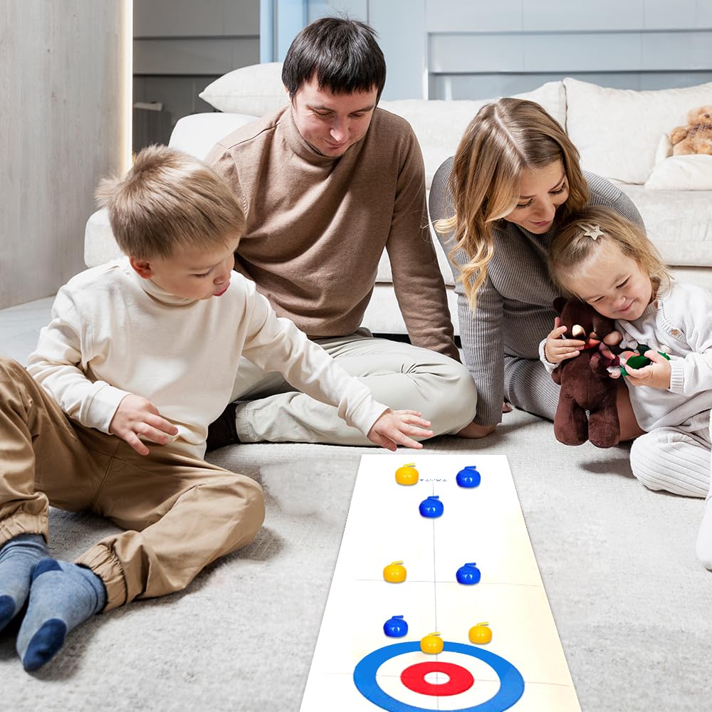 Mini Table Curling Game Set - Portable Shuffleboard & Hockey Style Indoor Board Game for Kids & Adults - Fun Family Party Activity for Home, Office, or Game Room Entertainment