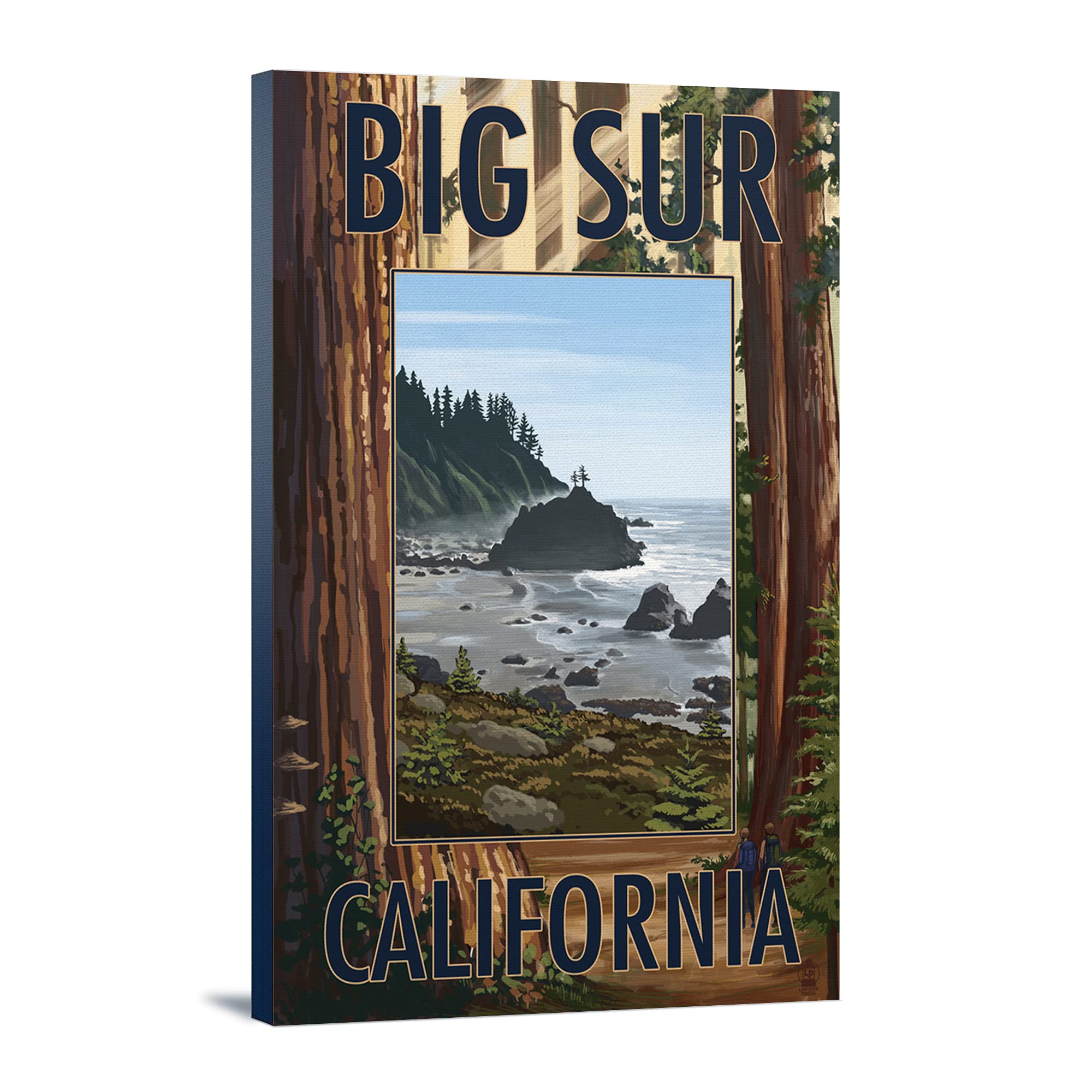 Big Sur California Landscape Art - 16x24 Wrapped Canvas Wall Decor with Trees and Ocean Scene - Perfect for Living Room, Bedroom or Office Decoration
