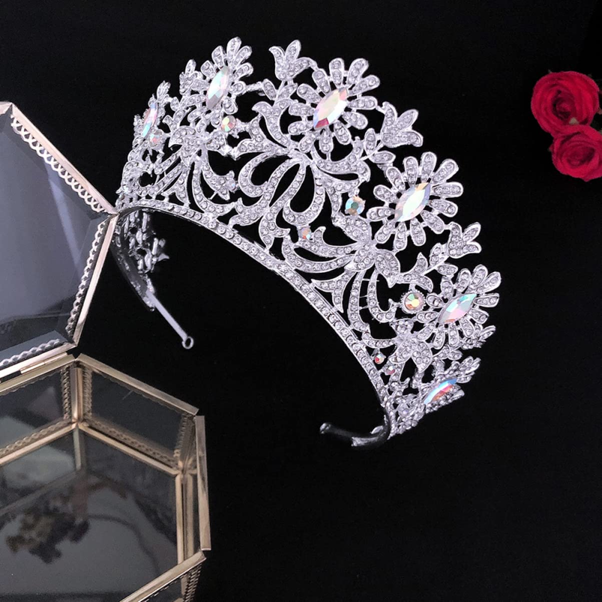FRCOLOR Large Crystal Pearl Bridal Tiara - Baroque Rhinestone Wedding Headpiece with Sparkly Pearls for Bride, Alloy Hair Accessories | Perfect for Weddings, Prom, Pageants & Special Occasions