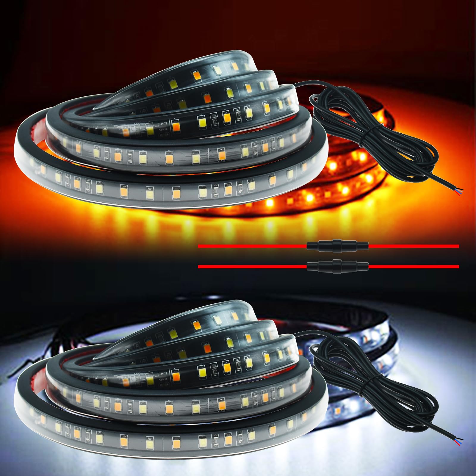 2Pcs 60-Inch LED Running Board Lights for Trucks & SUVs - 3-in-1 White Running Light, Welcome Light & Sequential Amber Turn Signal | DC 12V Underglow Strip for Pickup Trucks, Off-Road & Night Driving