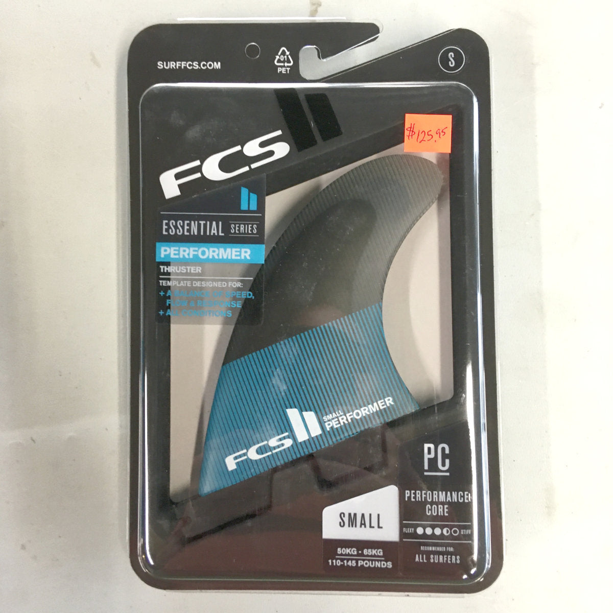 FCS II THRUSTER Performer PC Small Teal/Black Tri Surfboard Fins - High Performance for Shortboards & Performance Surfing
