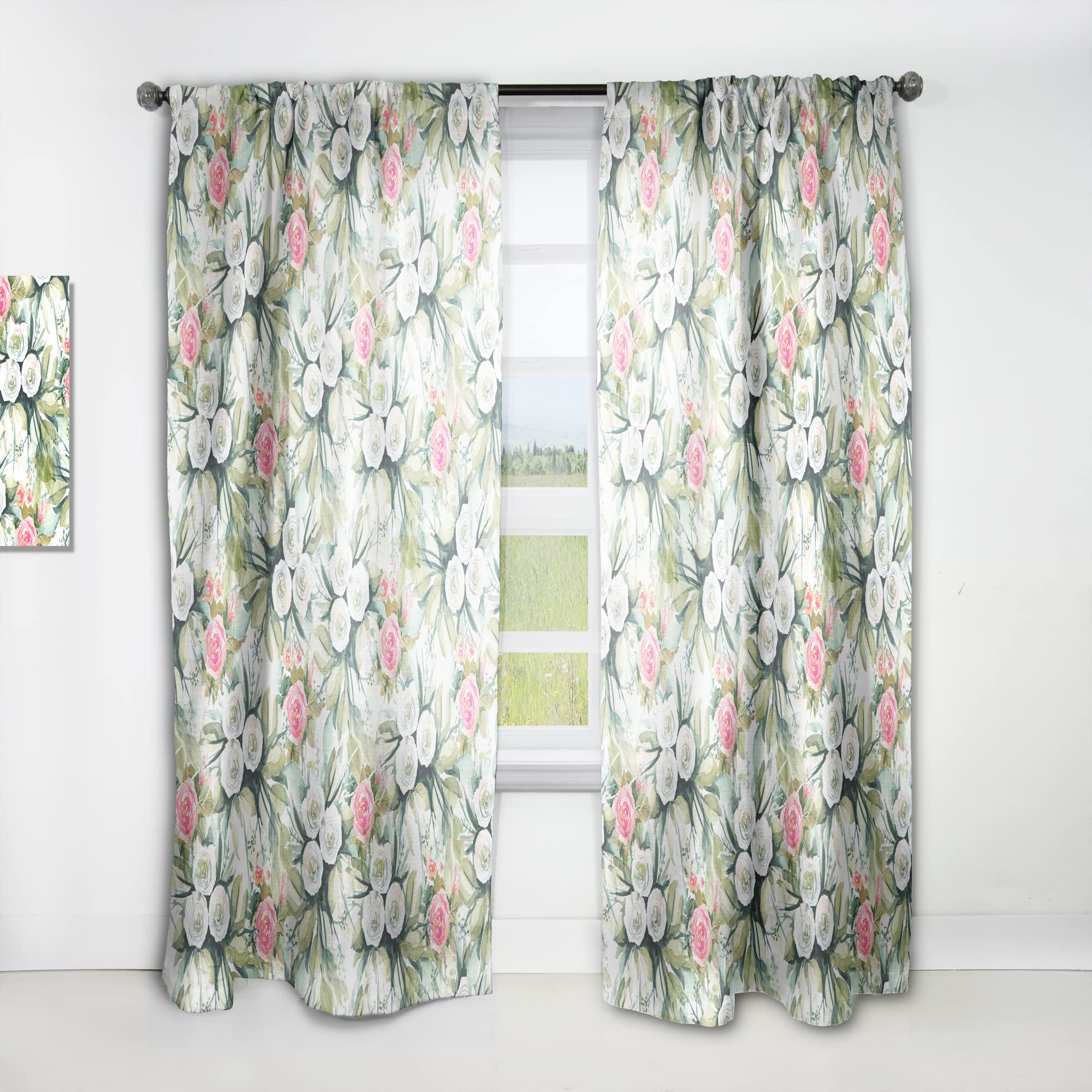 DesignQ White and Red Rose Floral Pattern Thermal Insulated Curtains - Single Panel 52x84 Inches - Elegant Window Treatments for Bedroom & Living Room - Perfect for Home Decor, Privacy & Light Control