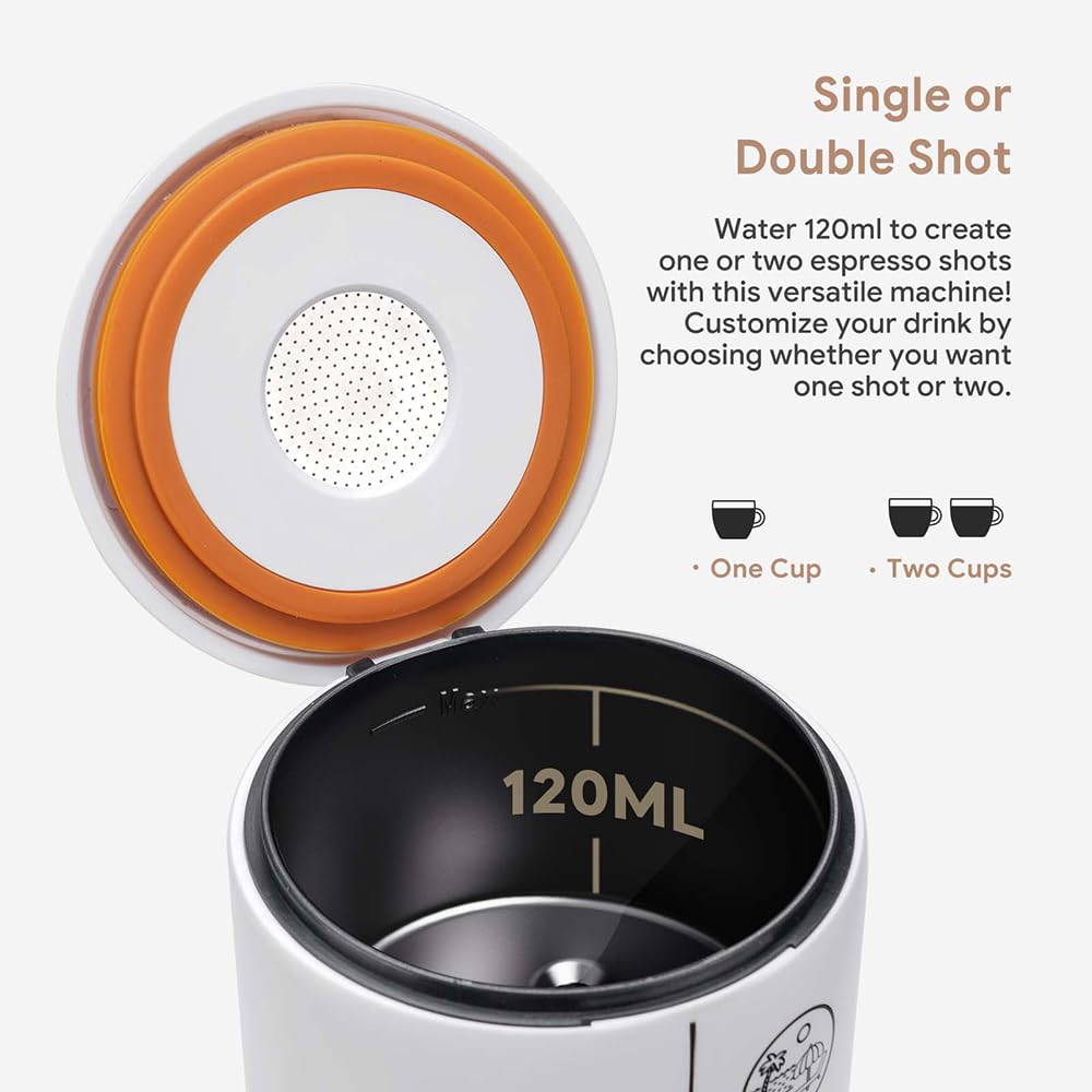 BENFUCHEN 3-in-1 Portable Espresso Machine - Type-C Rechargeable Electric Coffee Maker, 17 Bar Pressure Mini Espresso Machine Compatible with NESPRESSO/DolceGusto Pods & Ground Coffee - Perfect for Travel, Camping & Office Use - White