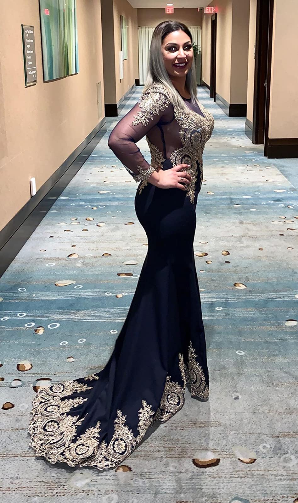 MisShow Women's Elegant Crystal Beaded Lace Mermaid Evening Dress - Formal Prom Gown for Special Occasions, Weddings & Black Tie Events