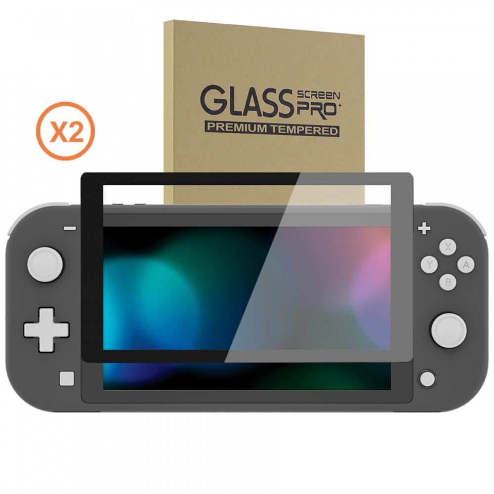eXtremeRate 2 Pack Black Border Transparent HD Tempered Glass Screen Protector for Nintendo Switch Lite - Anti Scratch, Anti Fingerprint, Shatterproof, Bubble Free - Perfect for Gaming Protection and Travel Use