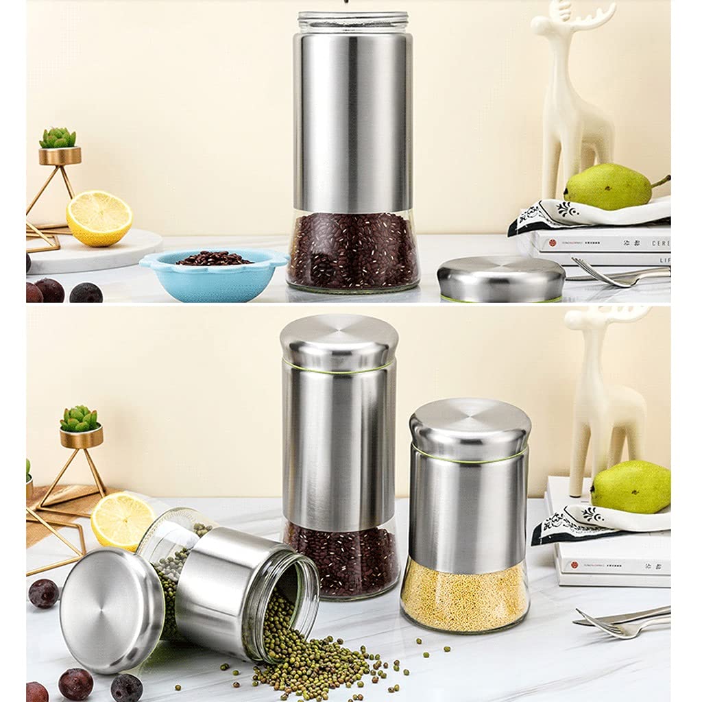 Premium 3-Piece Airtight Kitchen Storage Canisters Set - Stainless Steel & Glass Food Containers for Tea, Coffee, Sugar & Spices | Countertop Organization for Pantry, Baking & Cooking Essentials