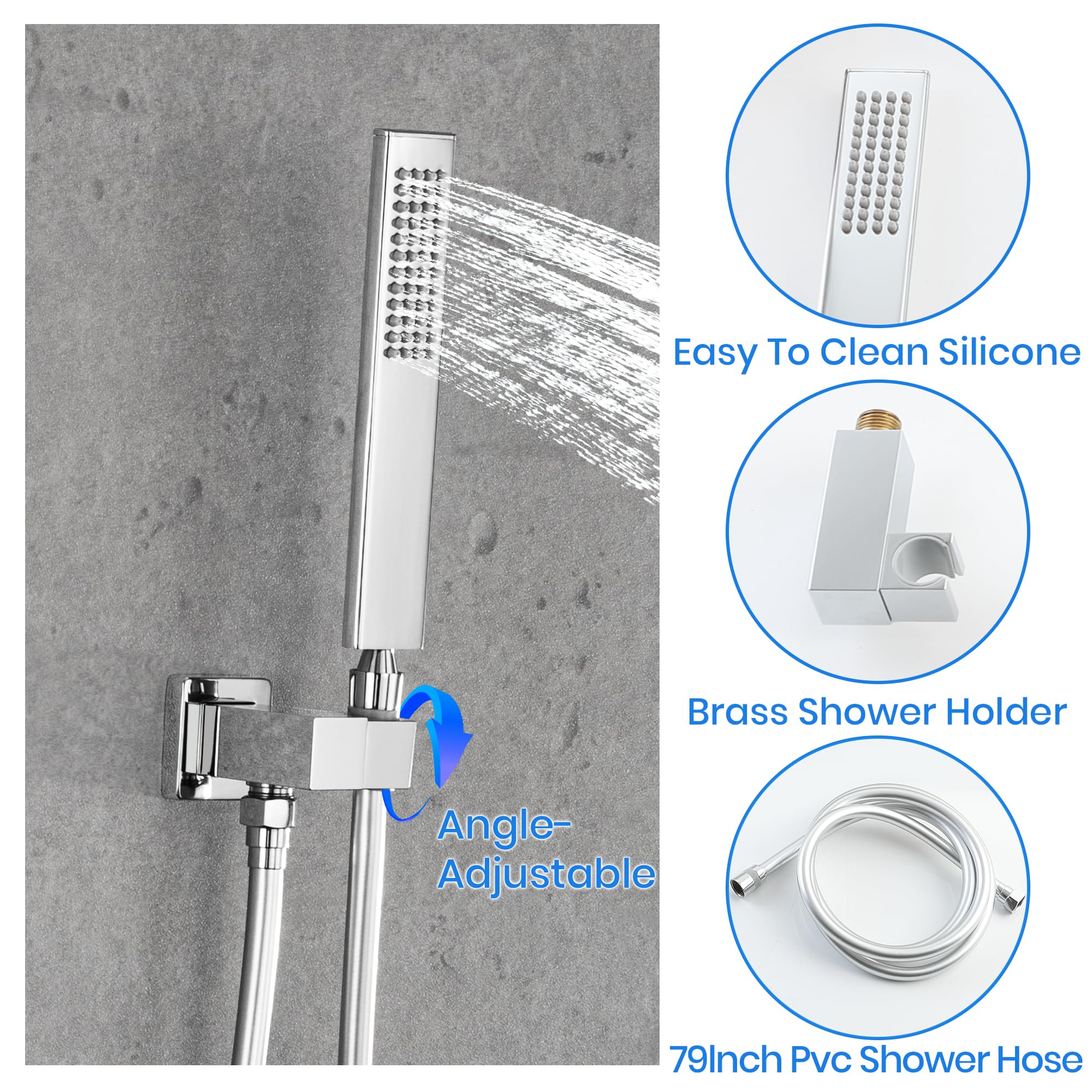 SKWOLL Polished Chrome Shower Faucet Set - 12 Inch Ceiling Mount Rain Shower Head with Digital LCD Display & 2-Function Valve Kit | Modern Bathroom Upgrade for Luxury Spa Experience