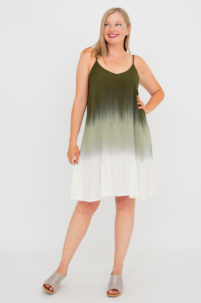 Ettie Dress - Green Dip Dye Midi Dress for Women | Boho Chic Summer Dress for Beach, Wedding & Casual Outings