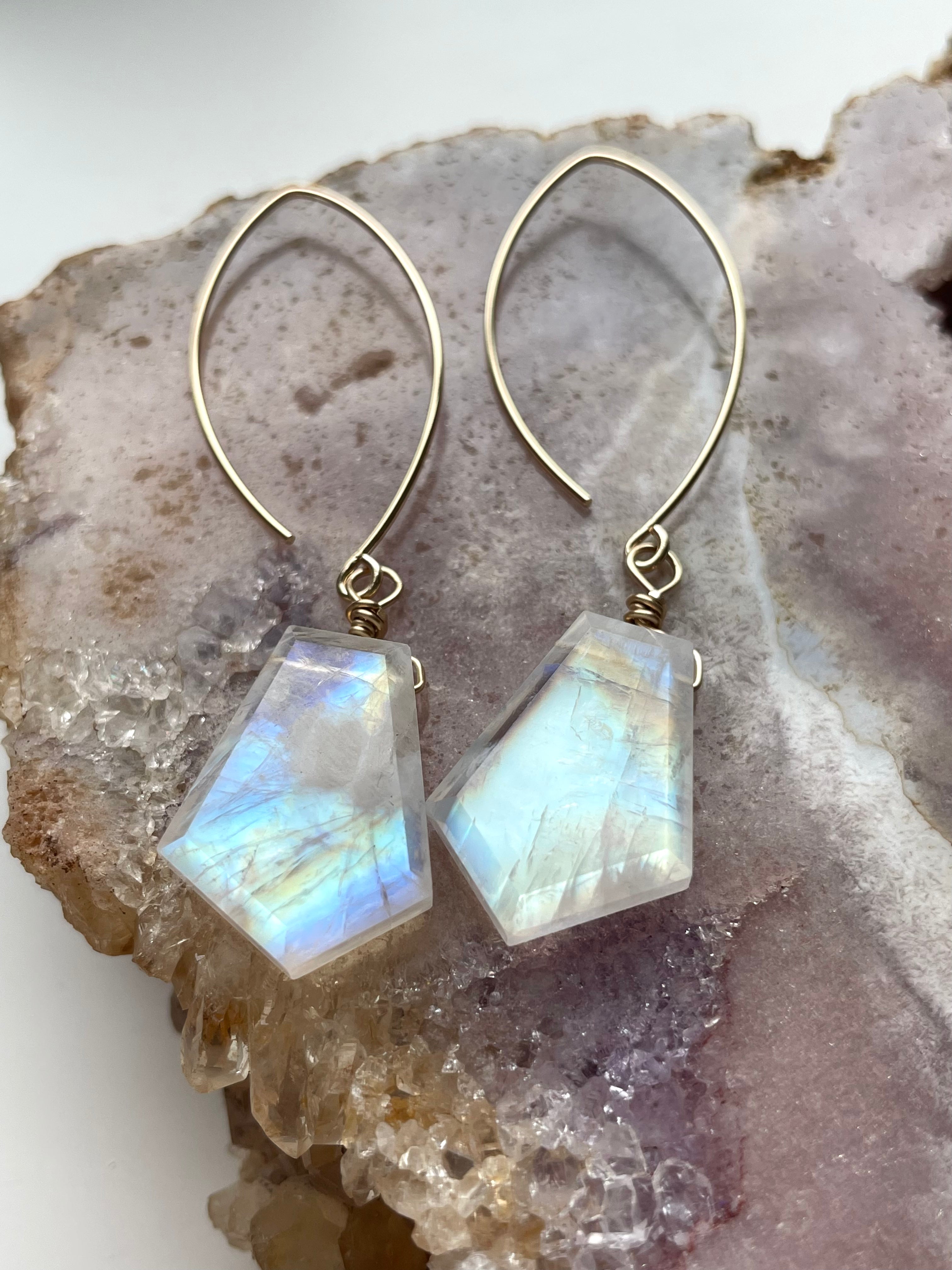 Rainbow Moonstone Drop Earrings - 14K Gold June Birthstone Jewelry for Women - Perfect for Weddings, Parties & Special Occasions
